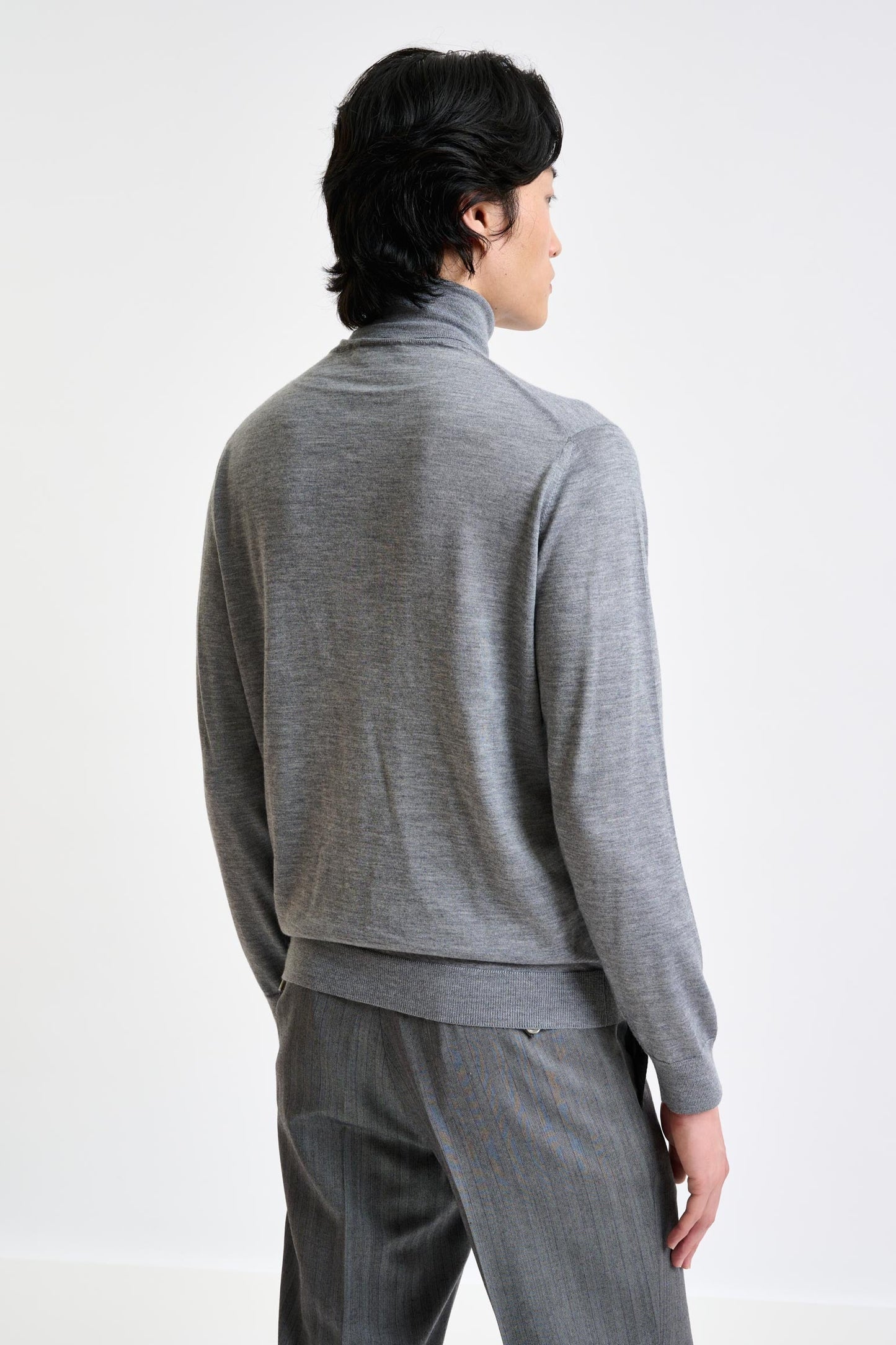 Mid Grey Cashmere Merino Silk Blend Telford Turtleneck Sweater