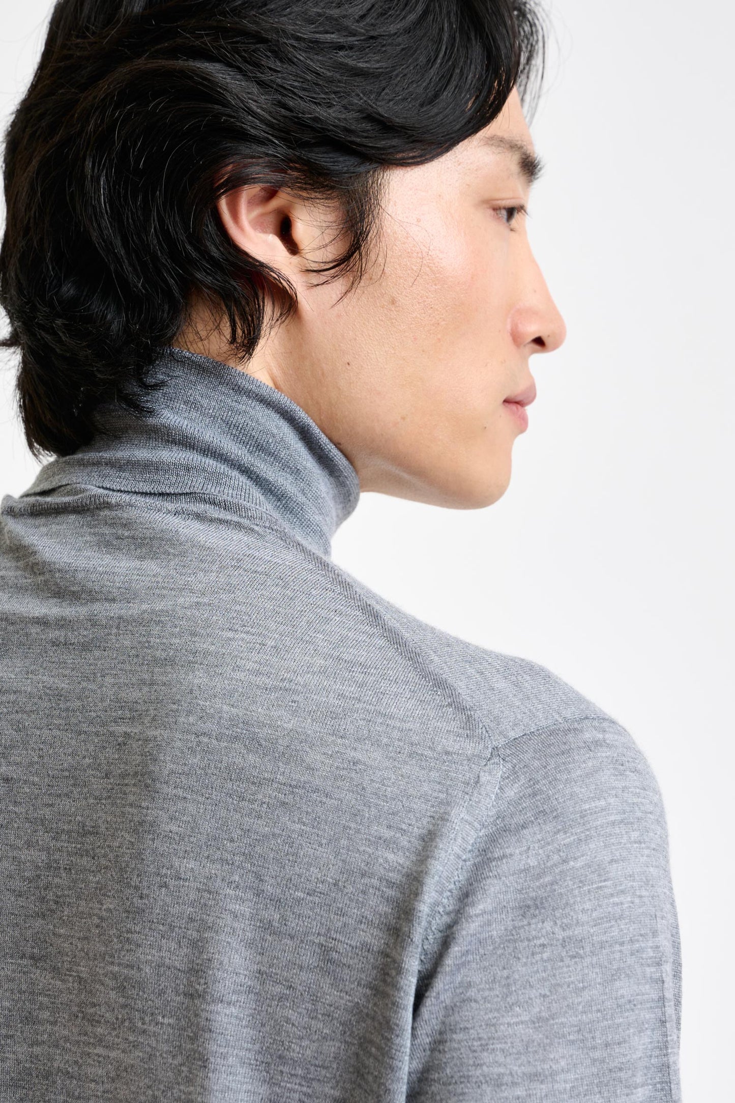 Mid Grey Cashmere Merino Silk Blend Telford Turtleneck Sweater