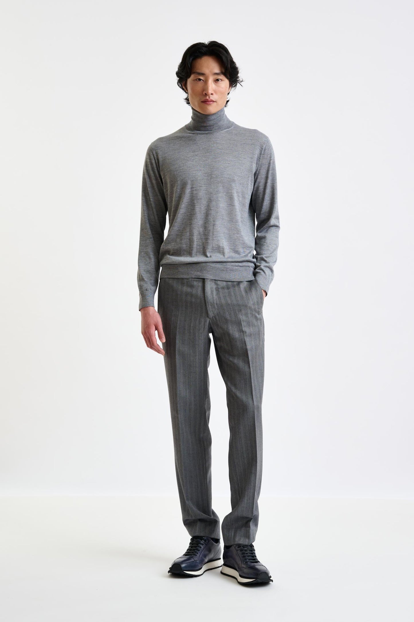 Mid Grey Cashmere Merino Silk Blend Telford Turtleneck Sweater