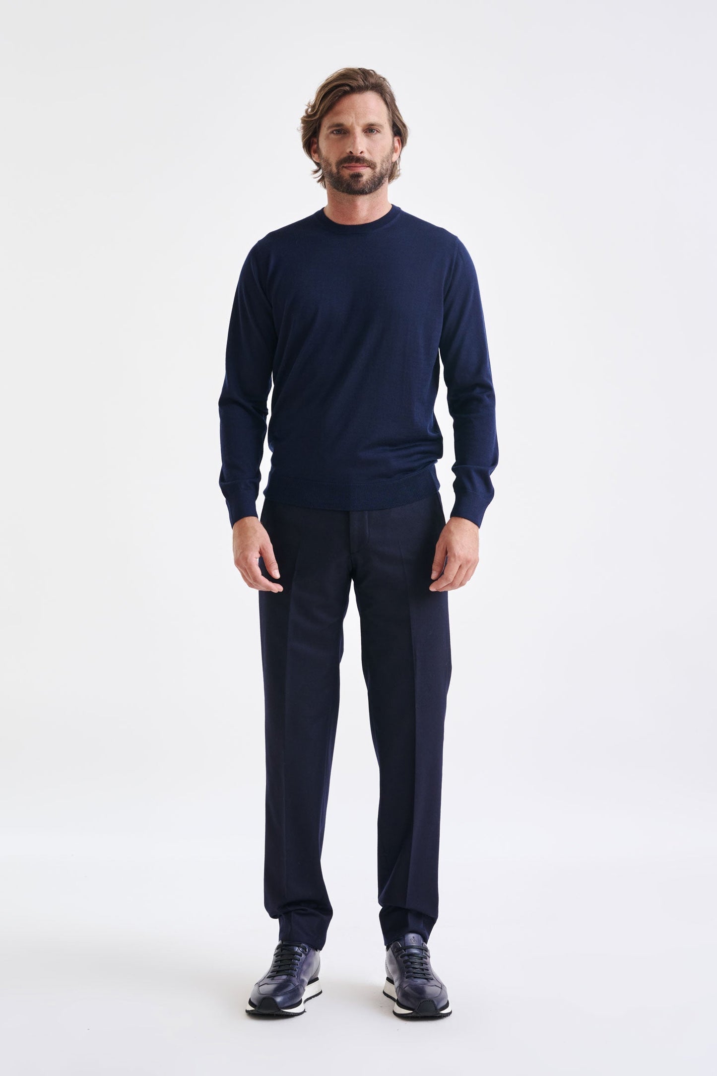 Navy Cashmere Merino Silk Blend Crewe Sweater