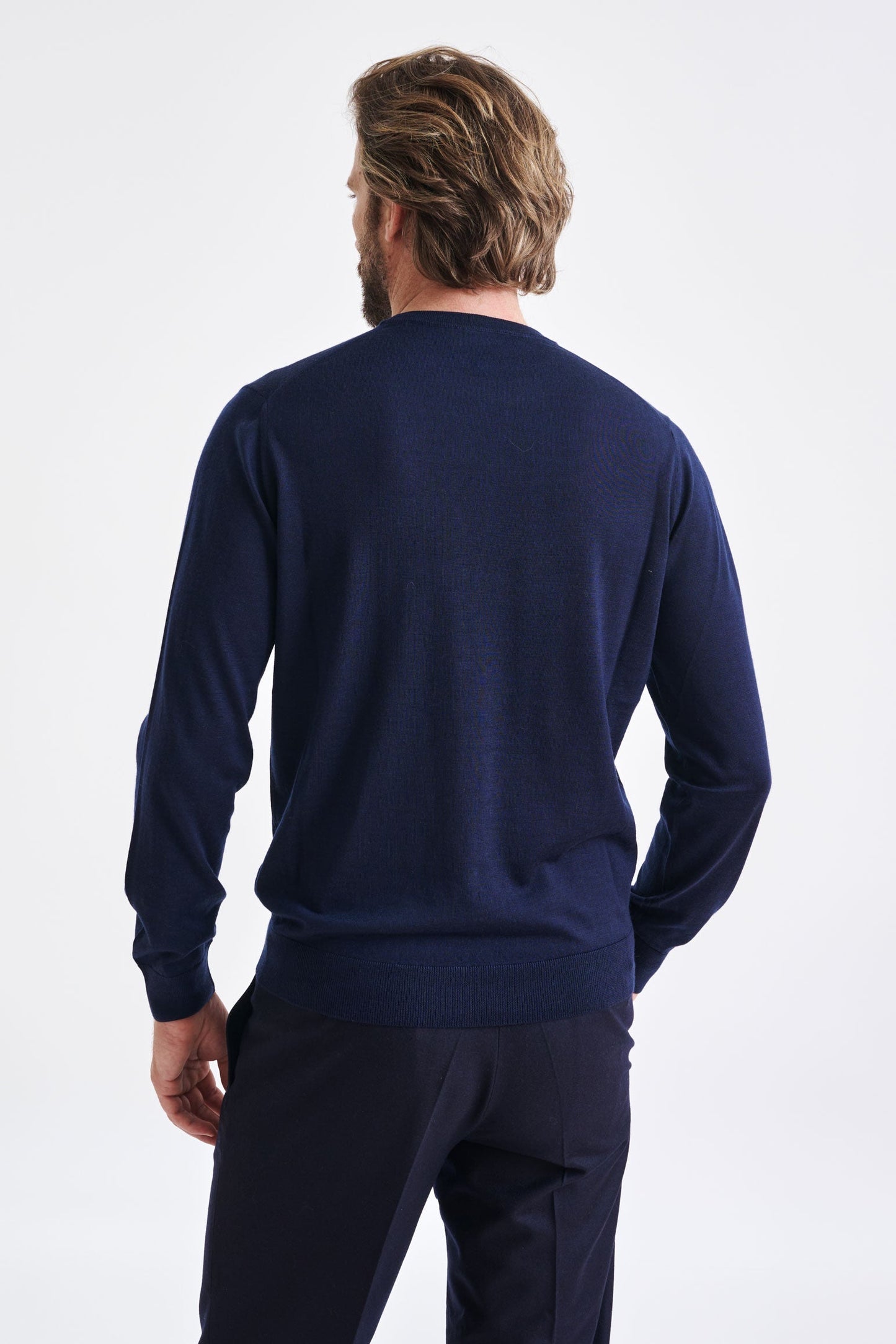 Navy Cashmere Merino Silk Blend Crewe Sweater