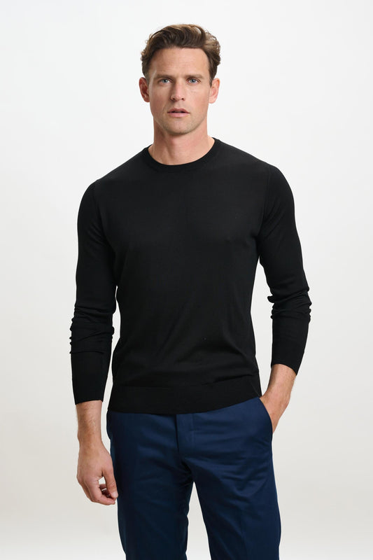 Crewe Silk Long Sleeve Sweater Black