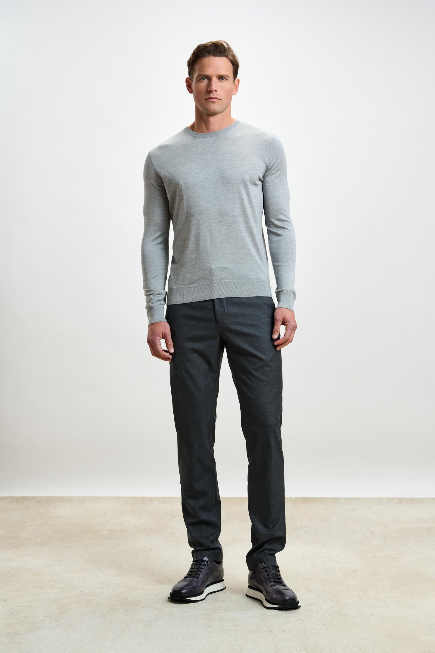 Crewe Silk Long Sleeve Sweater Grey