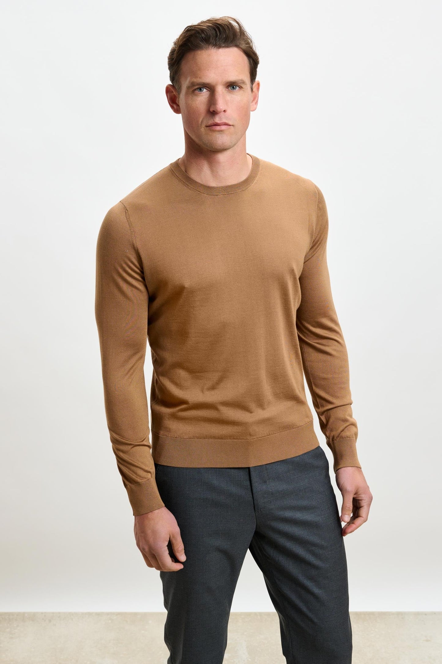 Crewe Silk Long Sleeve Sweater Tobacco