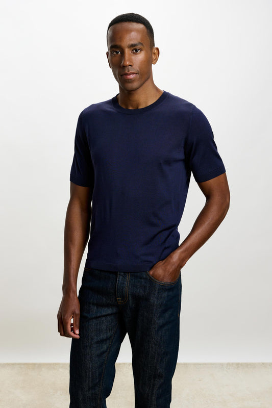 Penryn Silk Short Sleeve Sweater Navy