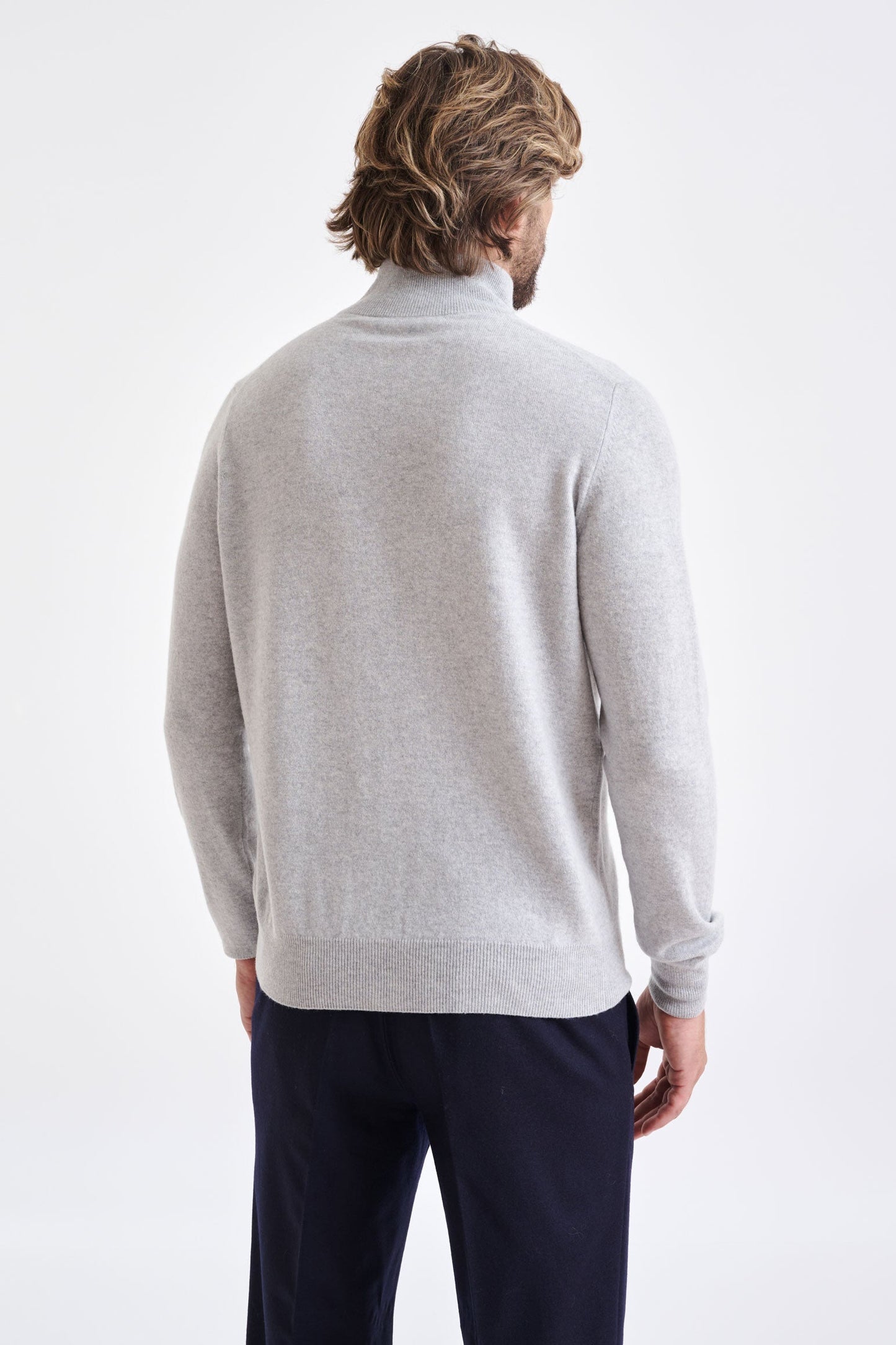 Light Grey Melange Wool & Cashmere Thurso Full Zip Sweater