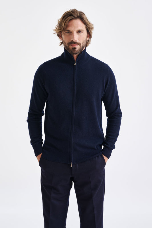 Navy Wool & Cashmere Thurso Full Zip Sweater