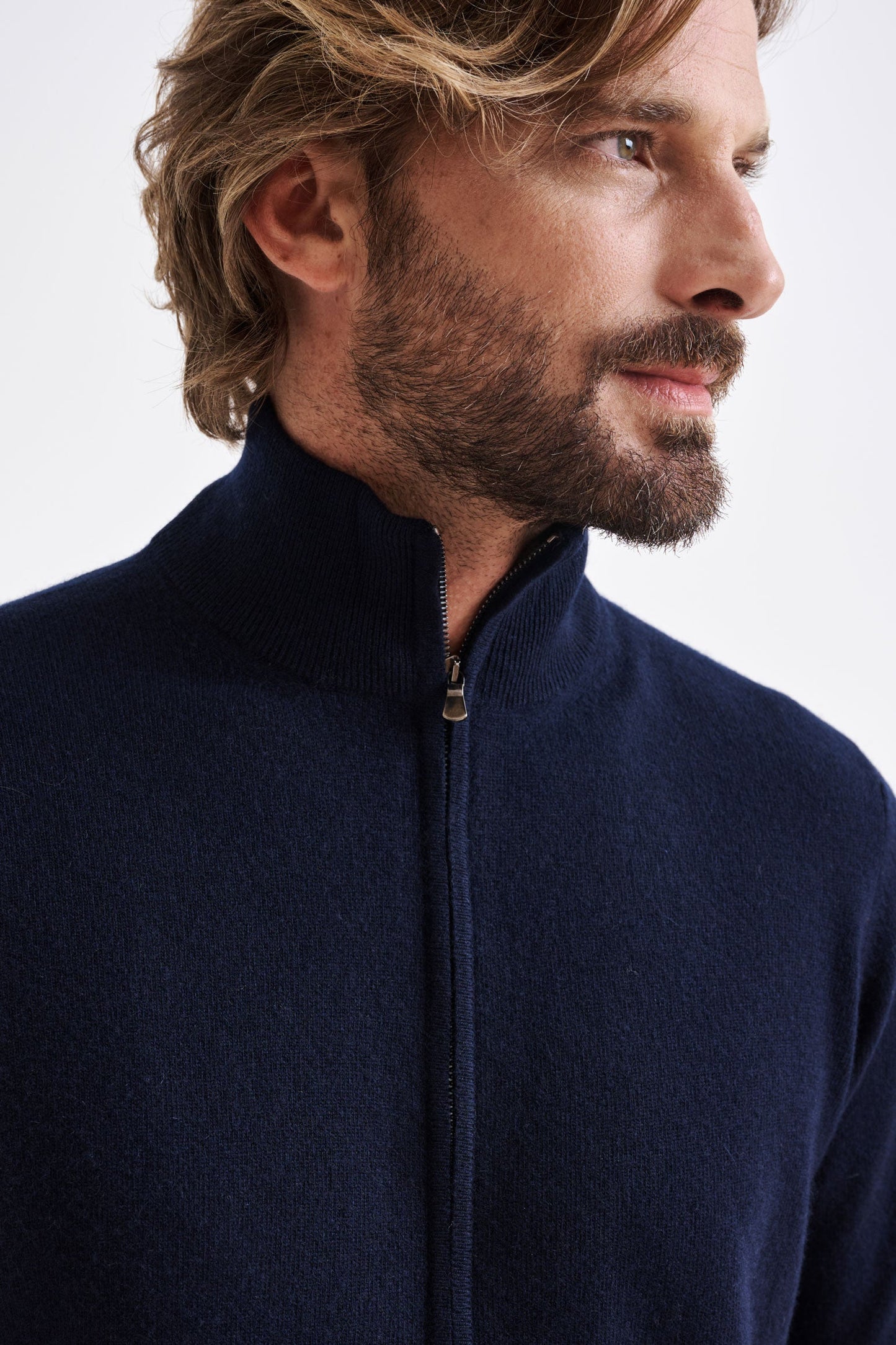 Navy Wool & Cashmere Thurso Full Zip Sweater