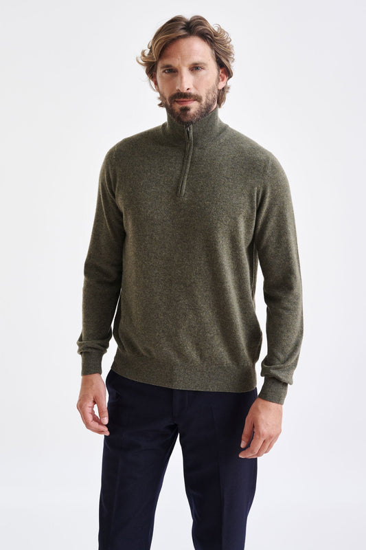 Moss Wool & Cashmere Plockton Zipped Mock Neck Sweater