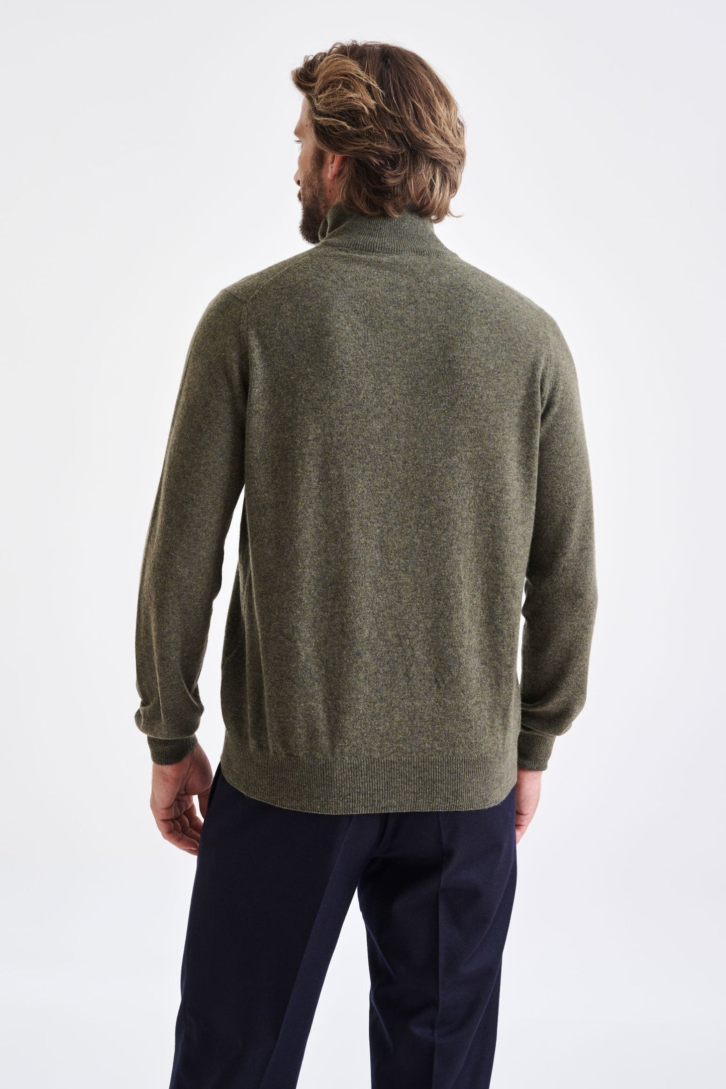 Moss Wool & Cashmere Plockton Zipped Mock Neck Sweater