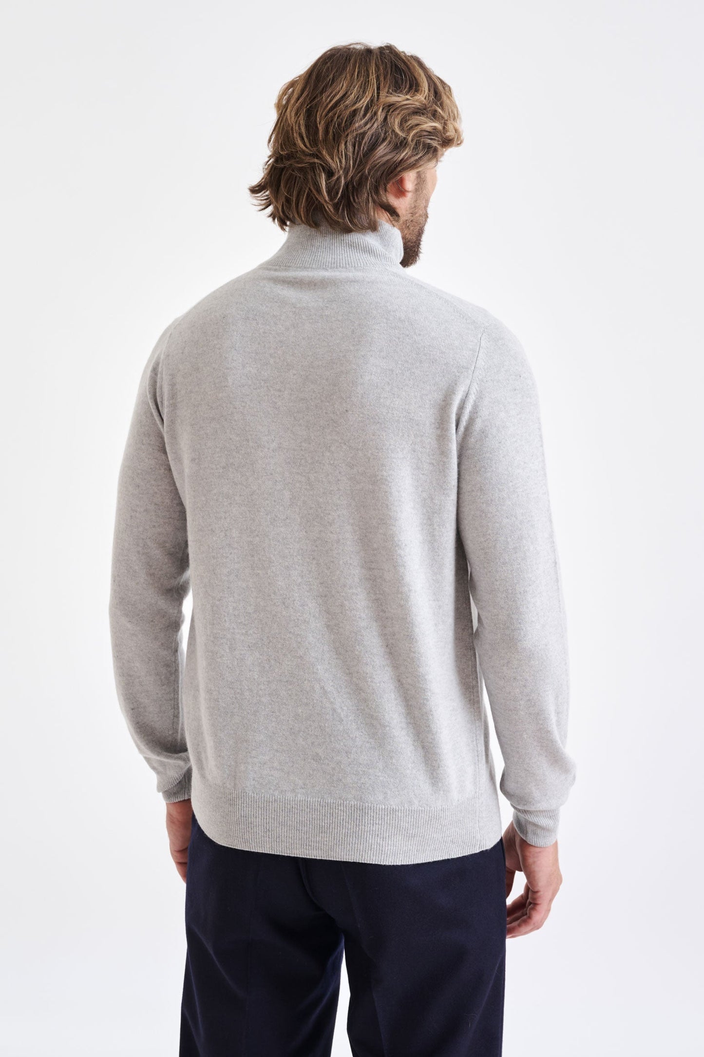 Light Grey Melange  Wool & Cashmere Plockton Zipped Mock Neck Sweater