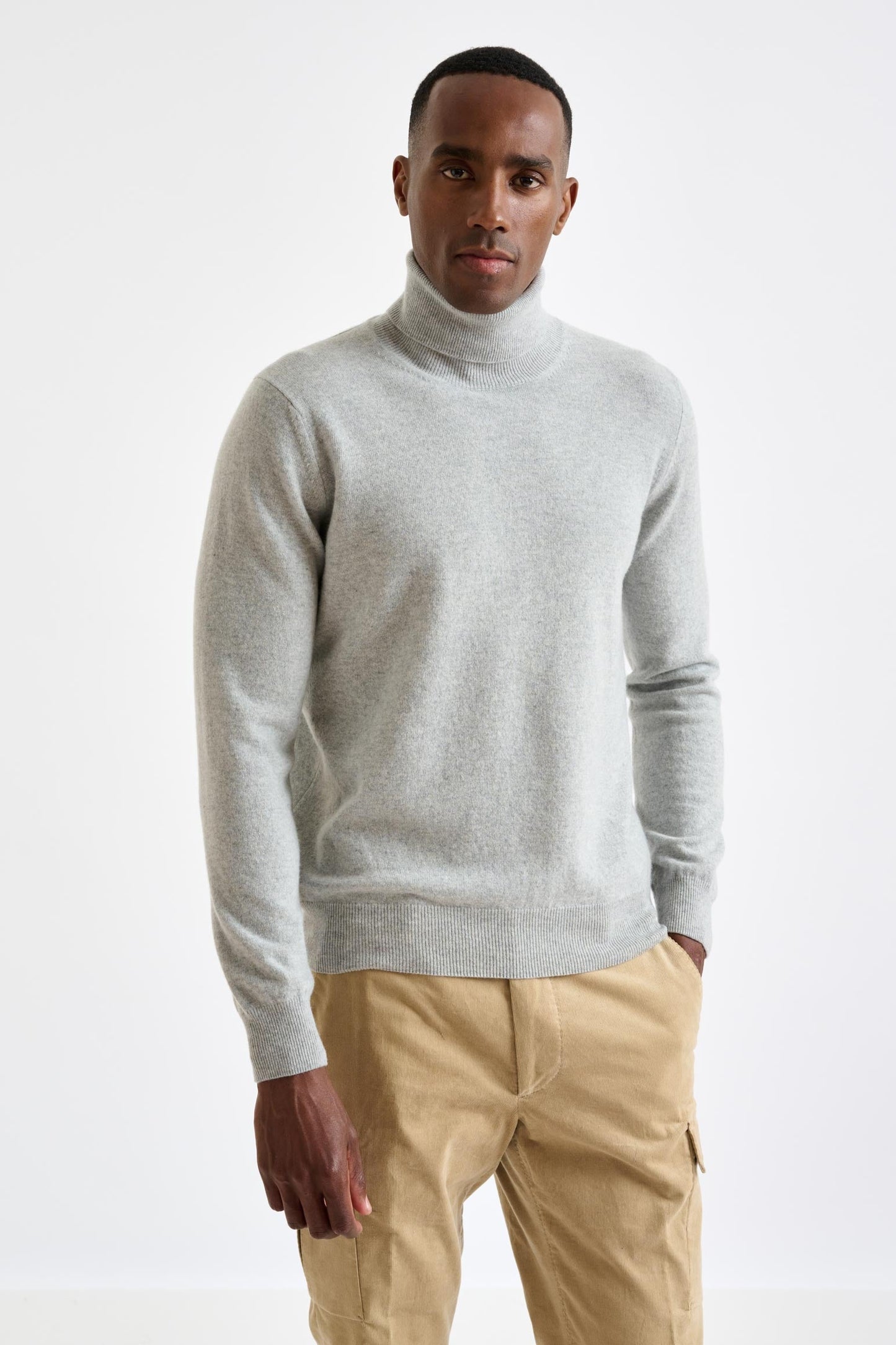 Light Grey Melange Wool & Cashmere Drumberg Rollneck Knit