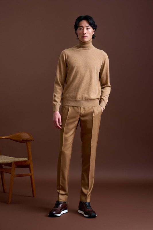 Light Camel 100% Cashmere Drumberg Rollneck Knit