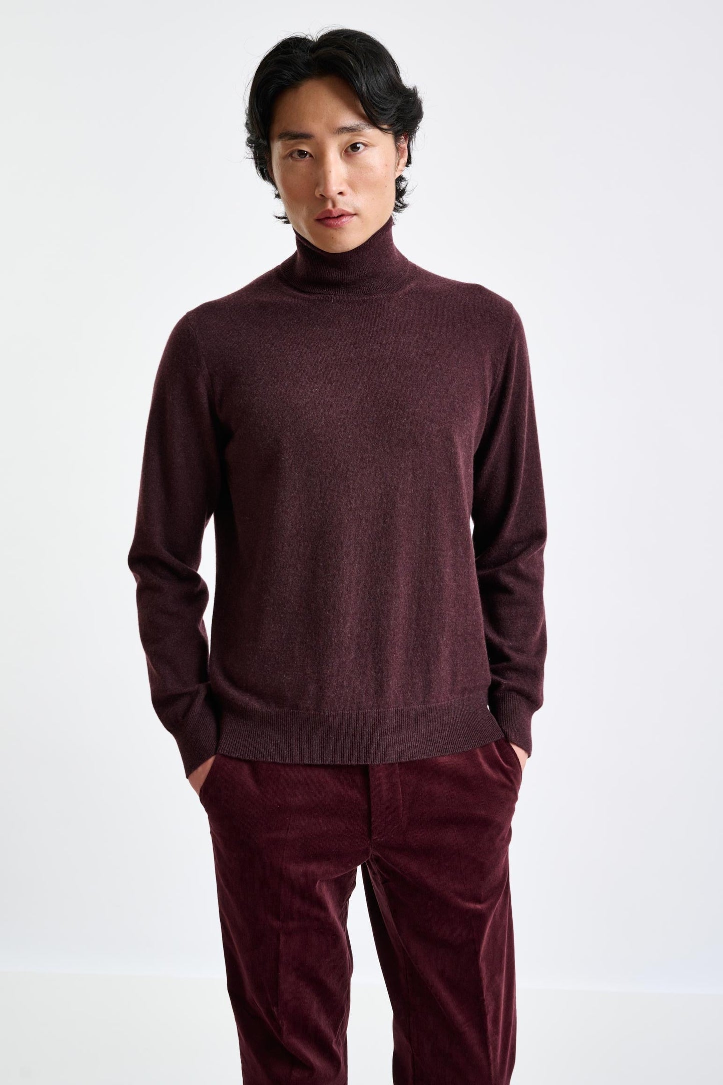 Dark Burgundy 100% Cashmere Drumberg Rollneck Knit