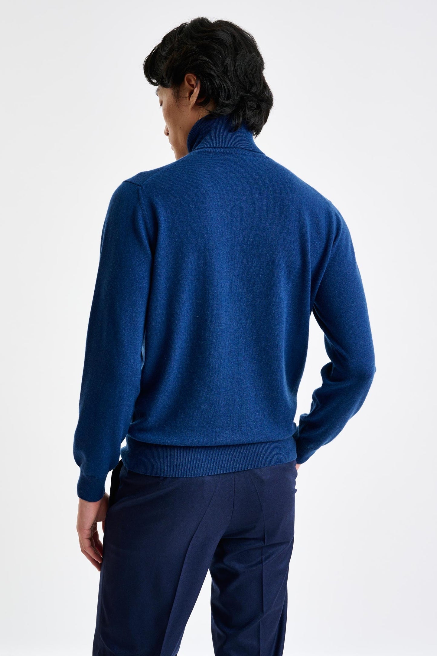 Petrol Blue 100% Cashmere Drumberg Rollneck Knit