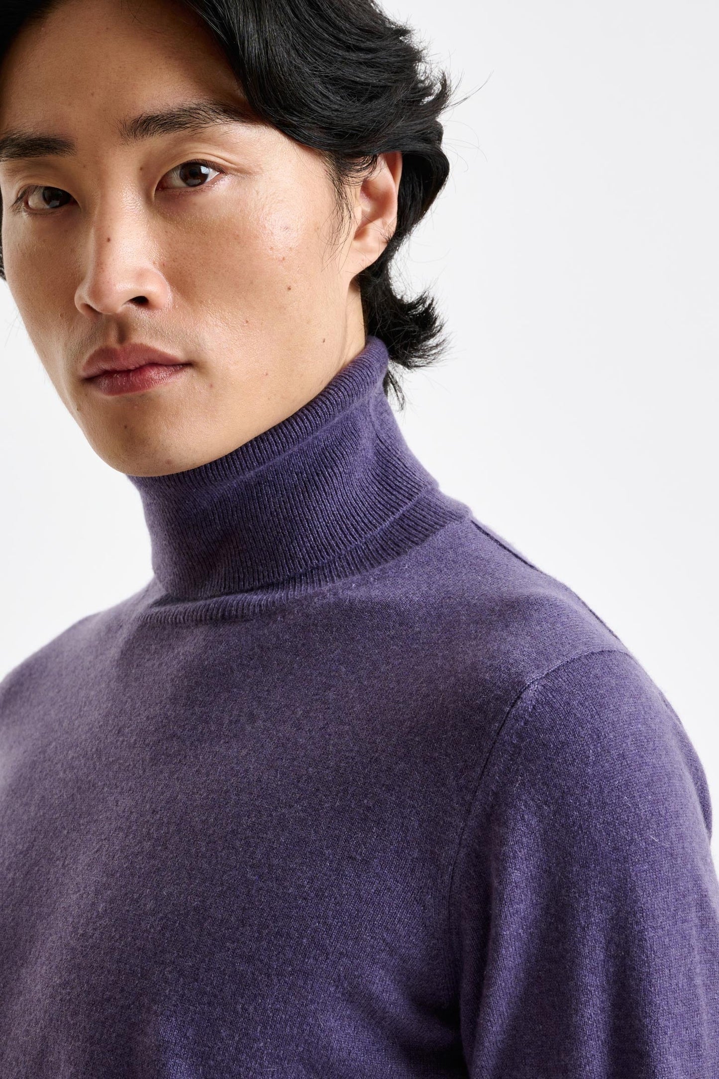 Purple Grey 100% Cashmere Drumberg Rollneck Knit