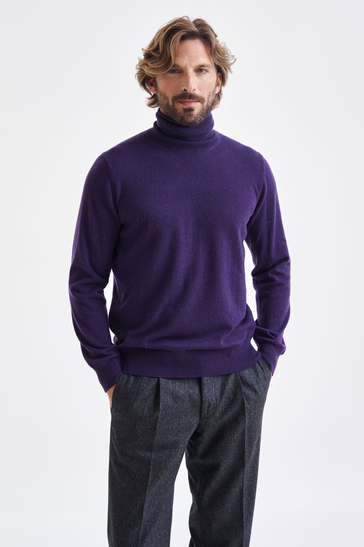 Purple 100% Cashmere Drumberg Rollneck Knit