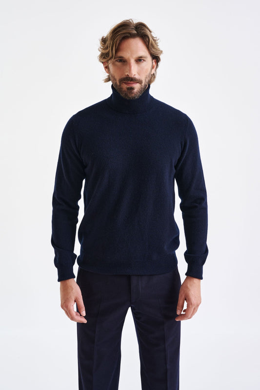 Navy 100% Cashmere Drumberg Rollneck Knit