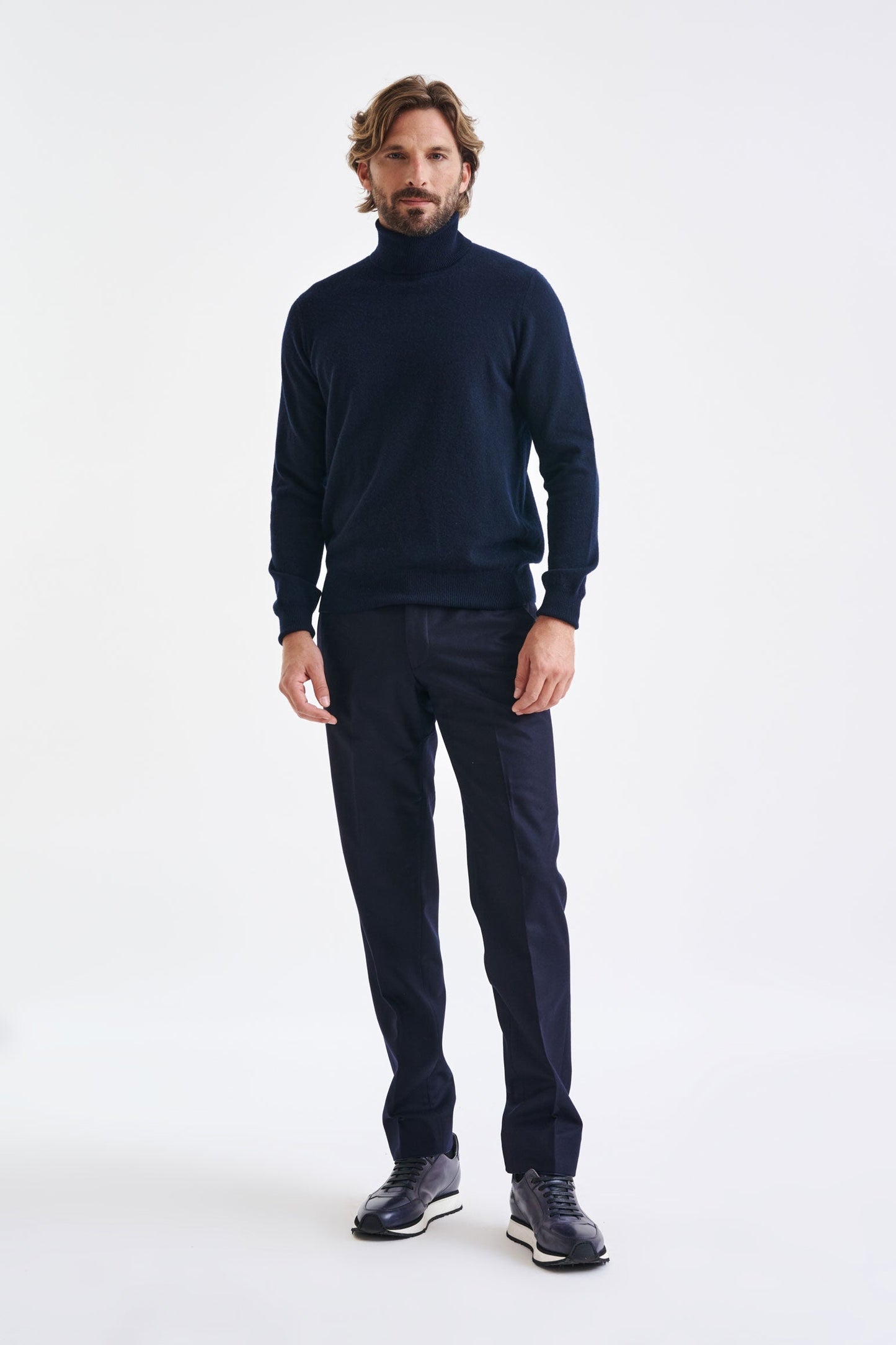 Navy 100% Cashmere Drumberg Rollneck Knit