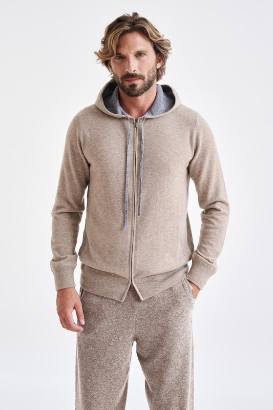 Sand Melange 100% Cashmere Fowey Hoodie Knit