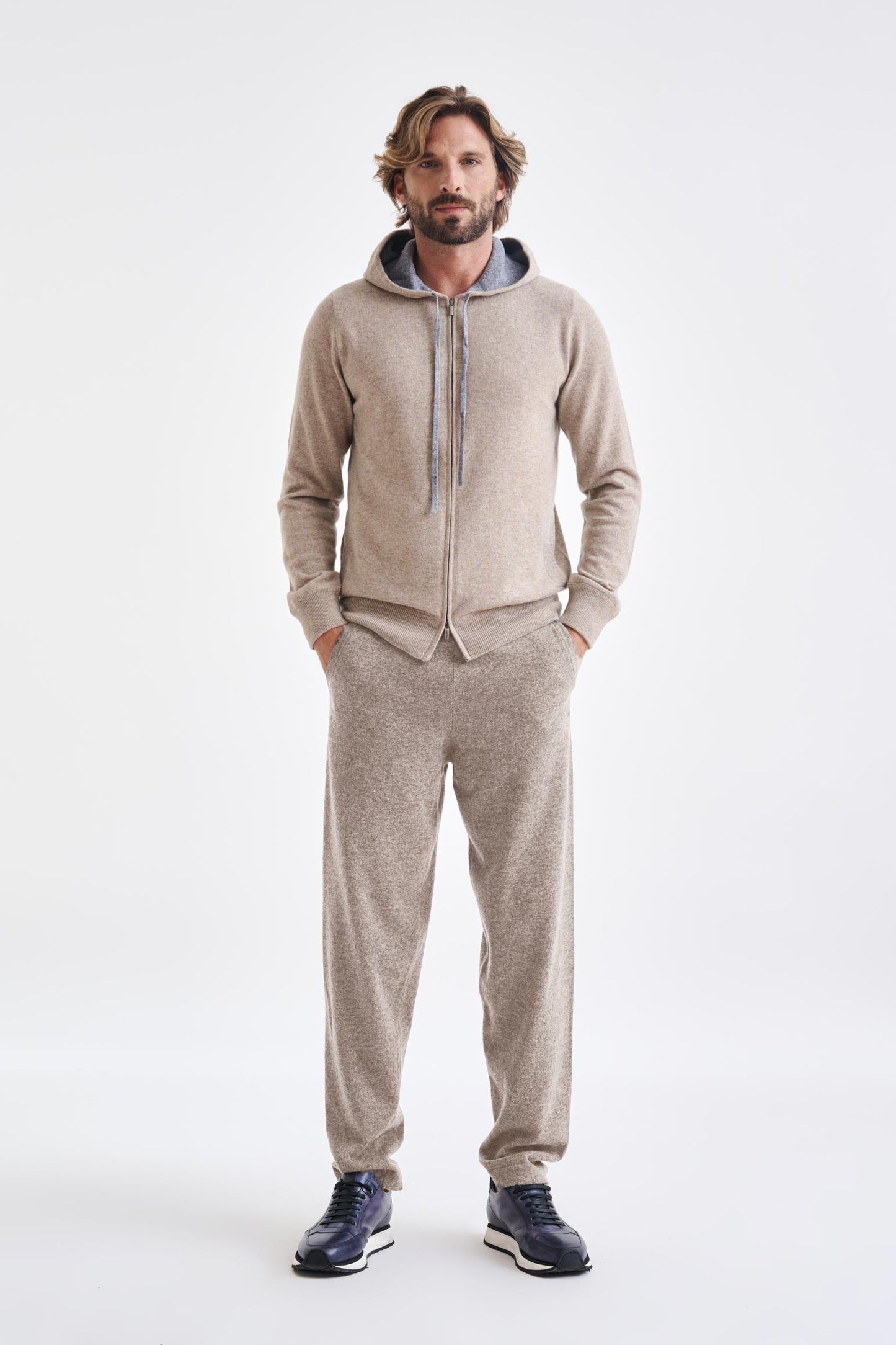 Sand Melange 100% Cashmere Fowey Hoodie Knit