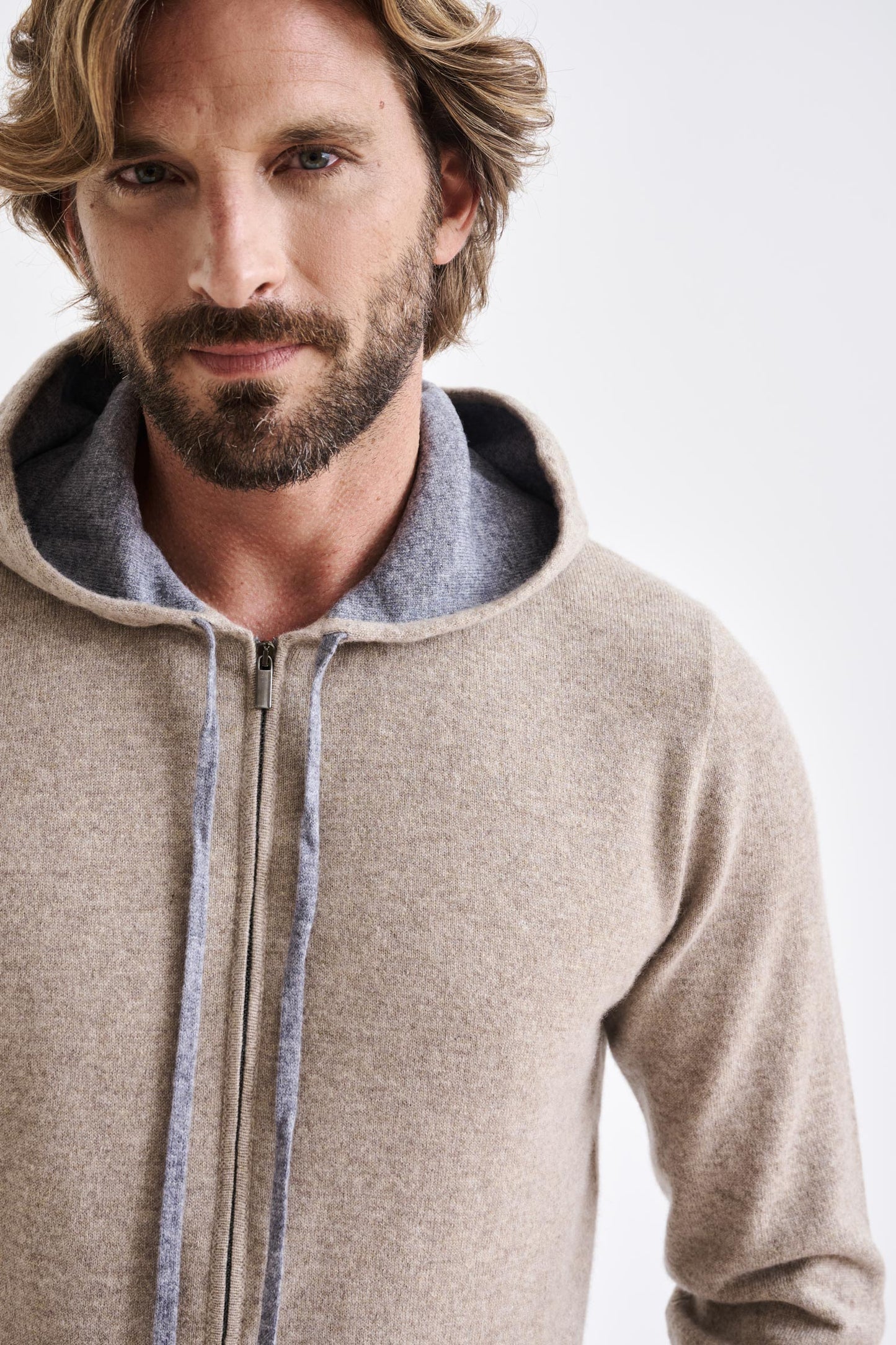 Sand Melange 100% Cashmere Fowey Hoodie Knit