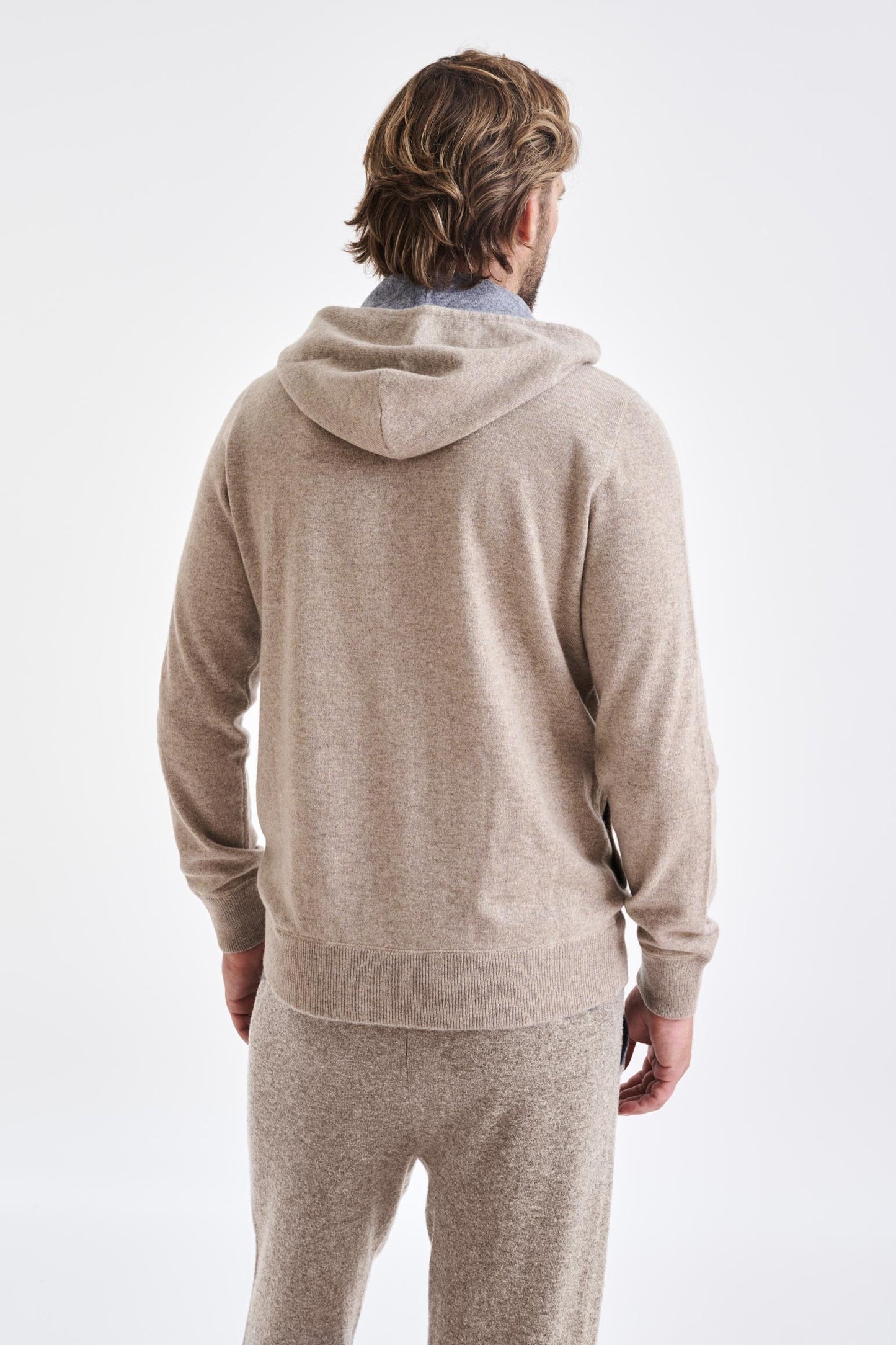 Sand Melange 100% Cashmere Fowey Hoodie Knit