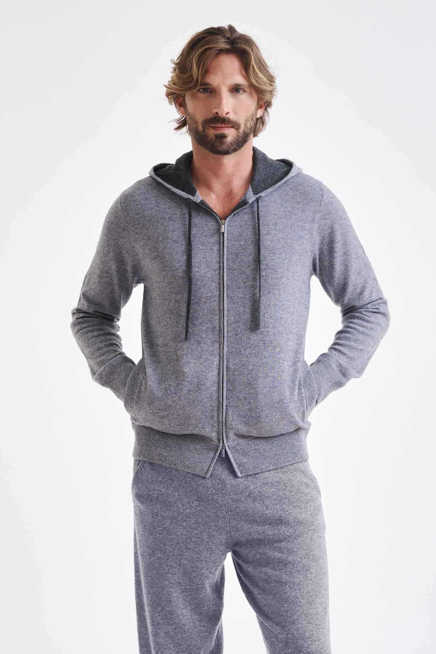 Grey Melange 100%  Cashmere Fowey Hoodie Knit