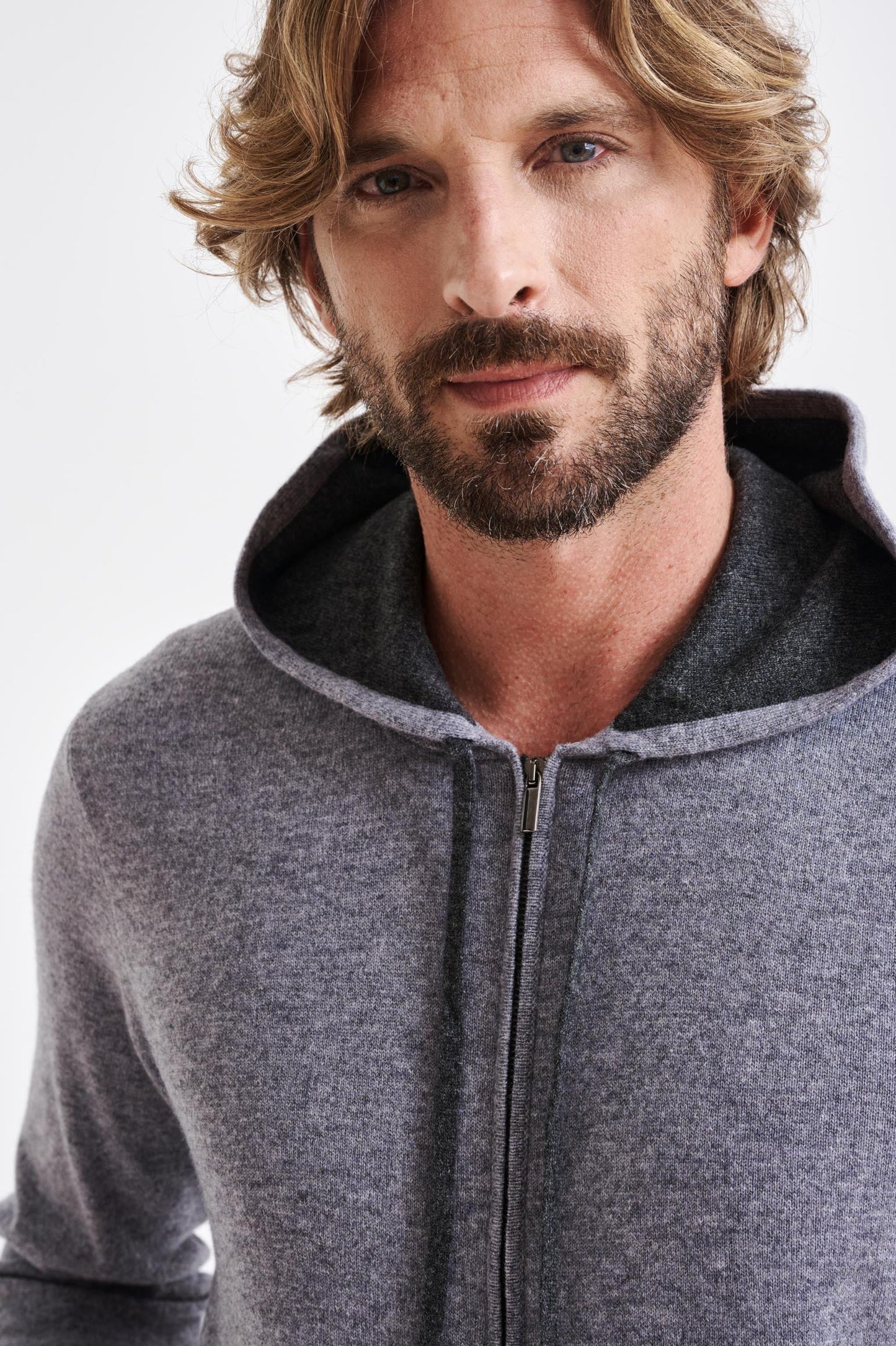 Grey Melange 100%  Cashmere Fowey Hoodie Knit