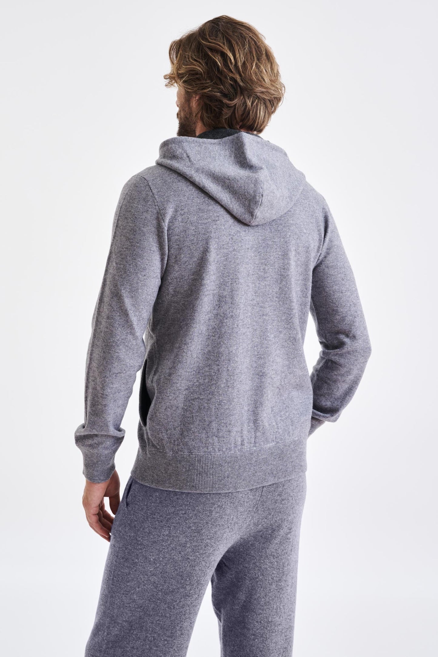 Grey Melange 100%  Cashmere Fowey Hoodie Knit