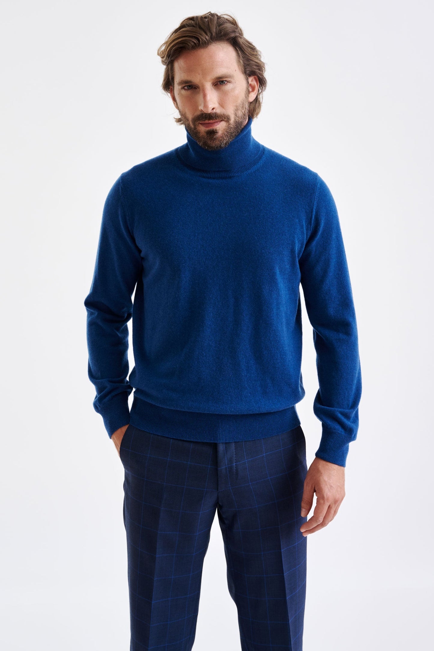 Pilot Blue 100% Cashmere Drumberg Rollneck Knit