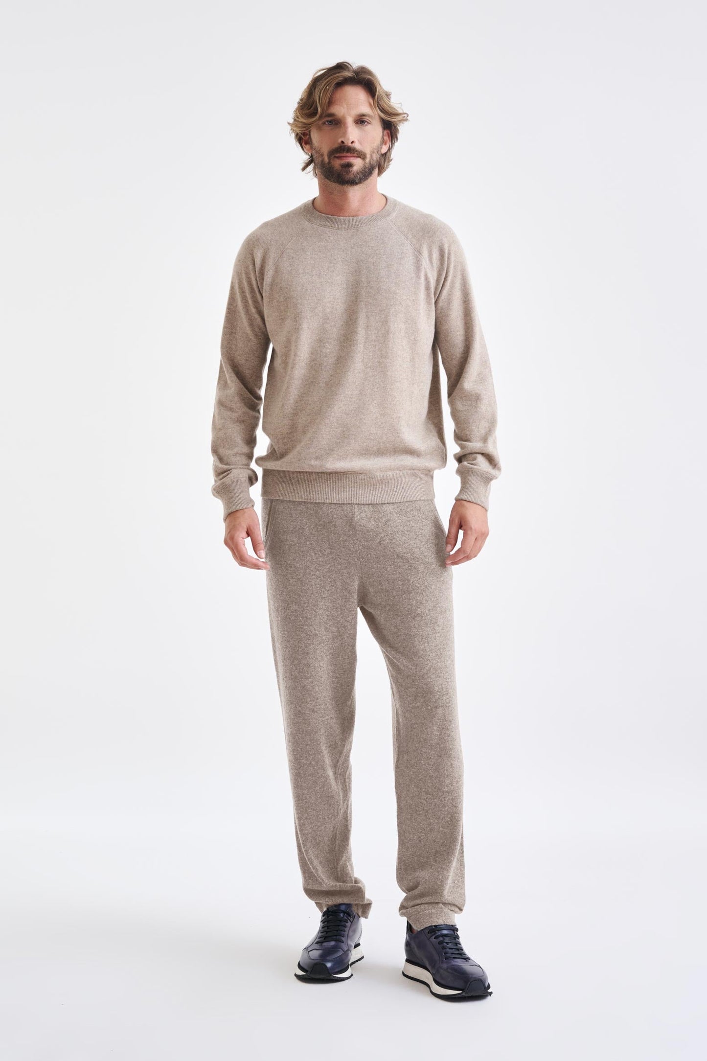 Sand Melange 100% Cashmere Whitby Crewneck Sweater