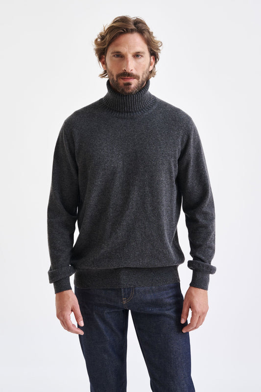 Dark Grey 100% Cashmere Crawley Rollneck Knit