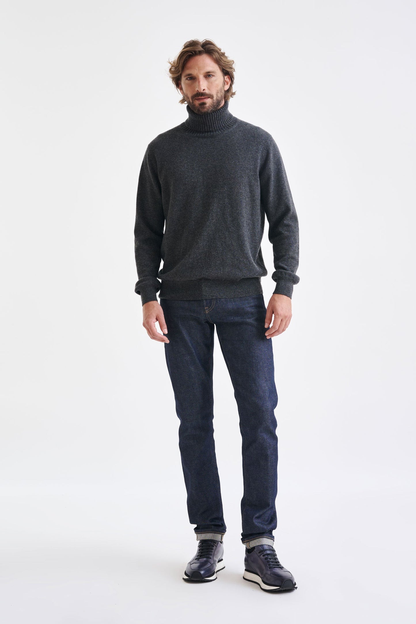 Dark Grey 100% Cashmere Crawley Rollneck Knit