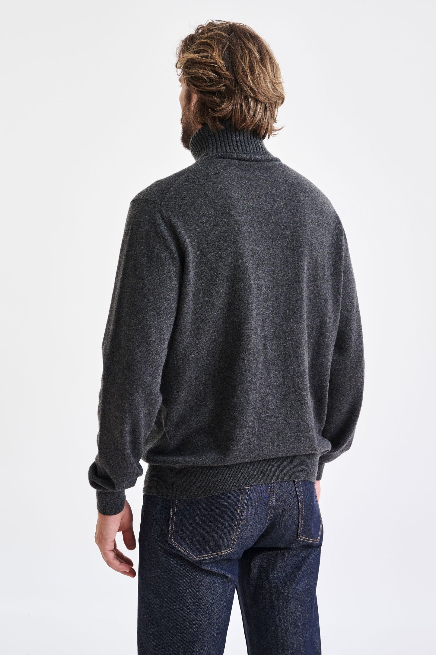 Dark Grey 100% Cashmere Crawley Rollneck Knit