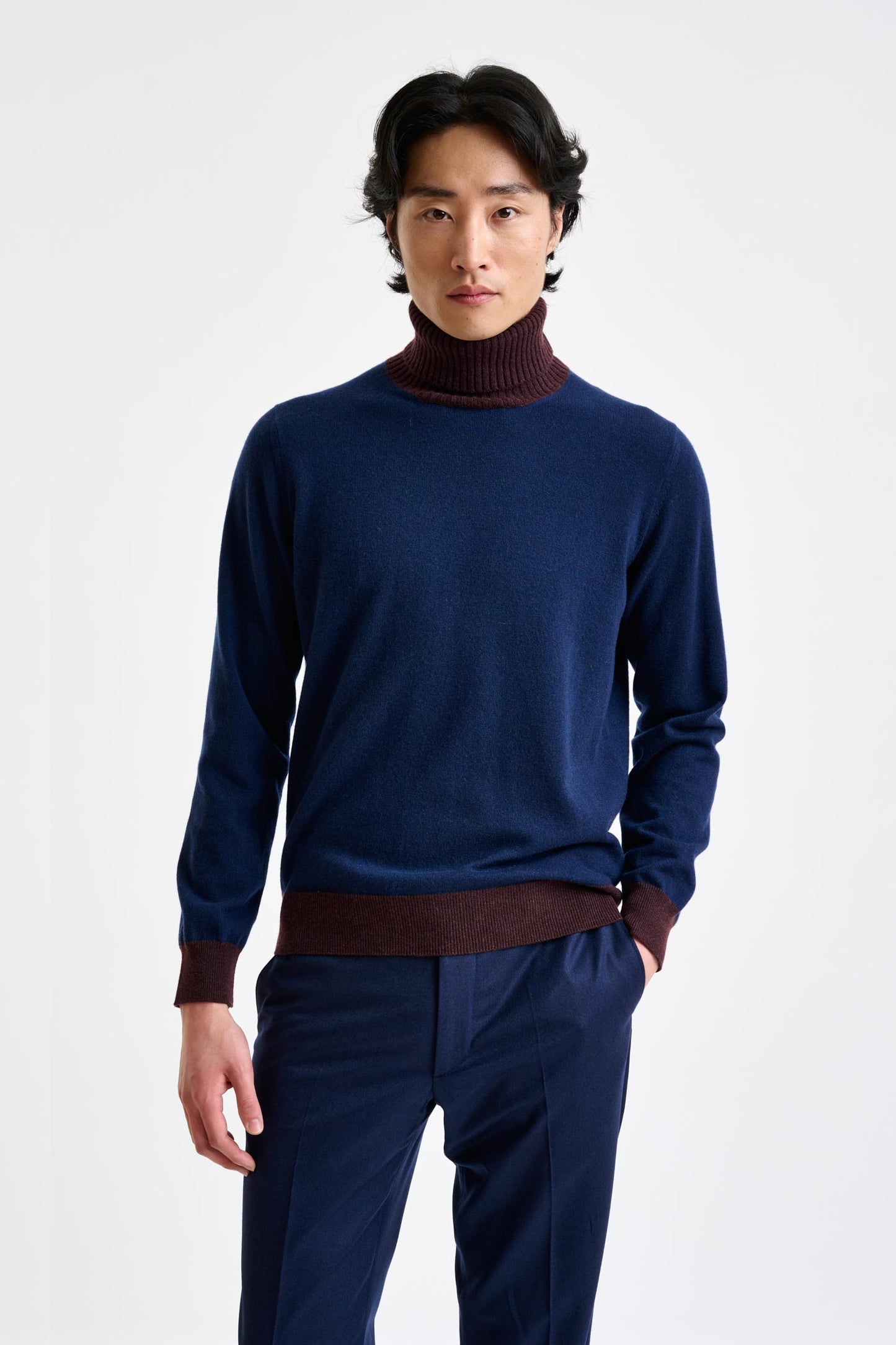 Neptune Blue 100% Cashmere Crawley Rollneck Knit