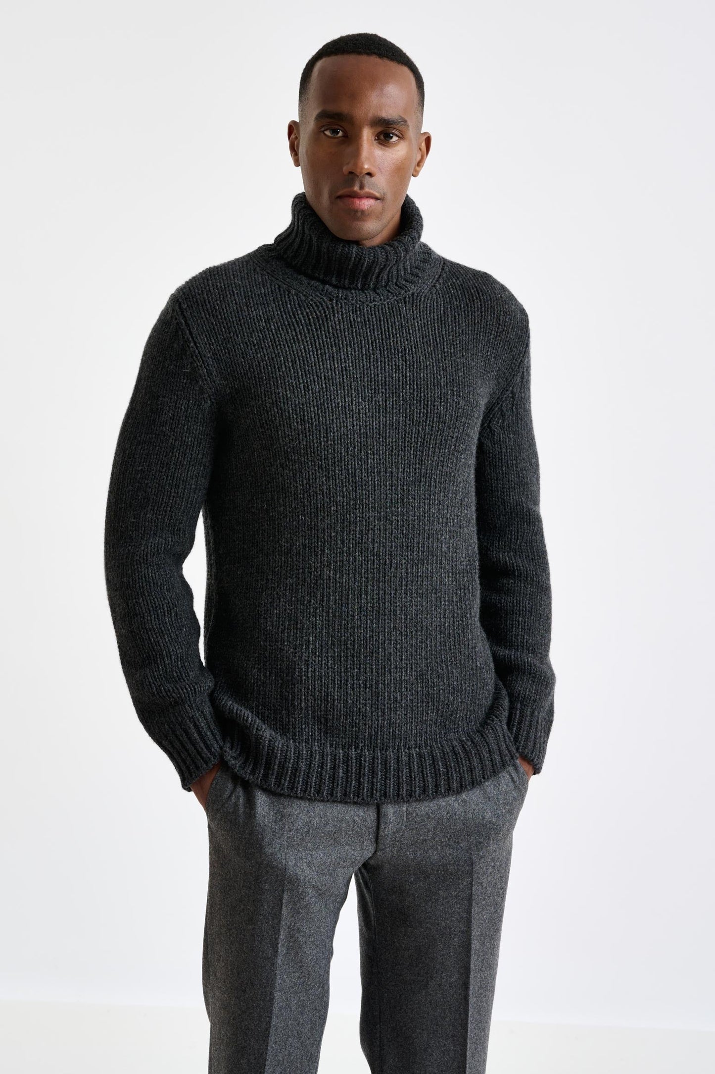 Antracite Melange, Chunky  Wool & Cashmere Blend Banbury Rollneck Sweater