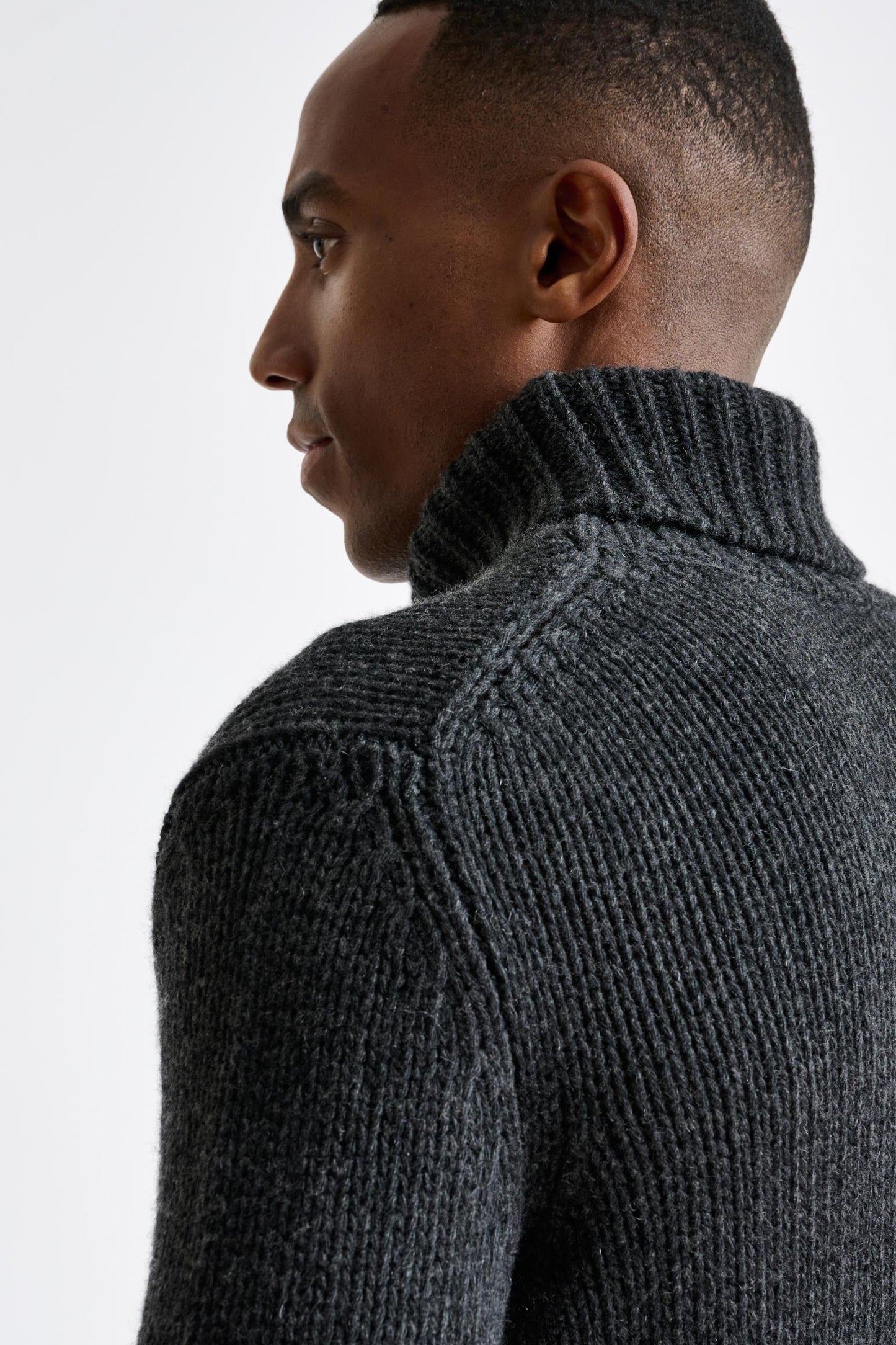 Antracite Melange, Chunky  Wool & Cashmere Blend Banbury Rollneck Sweater