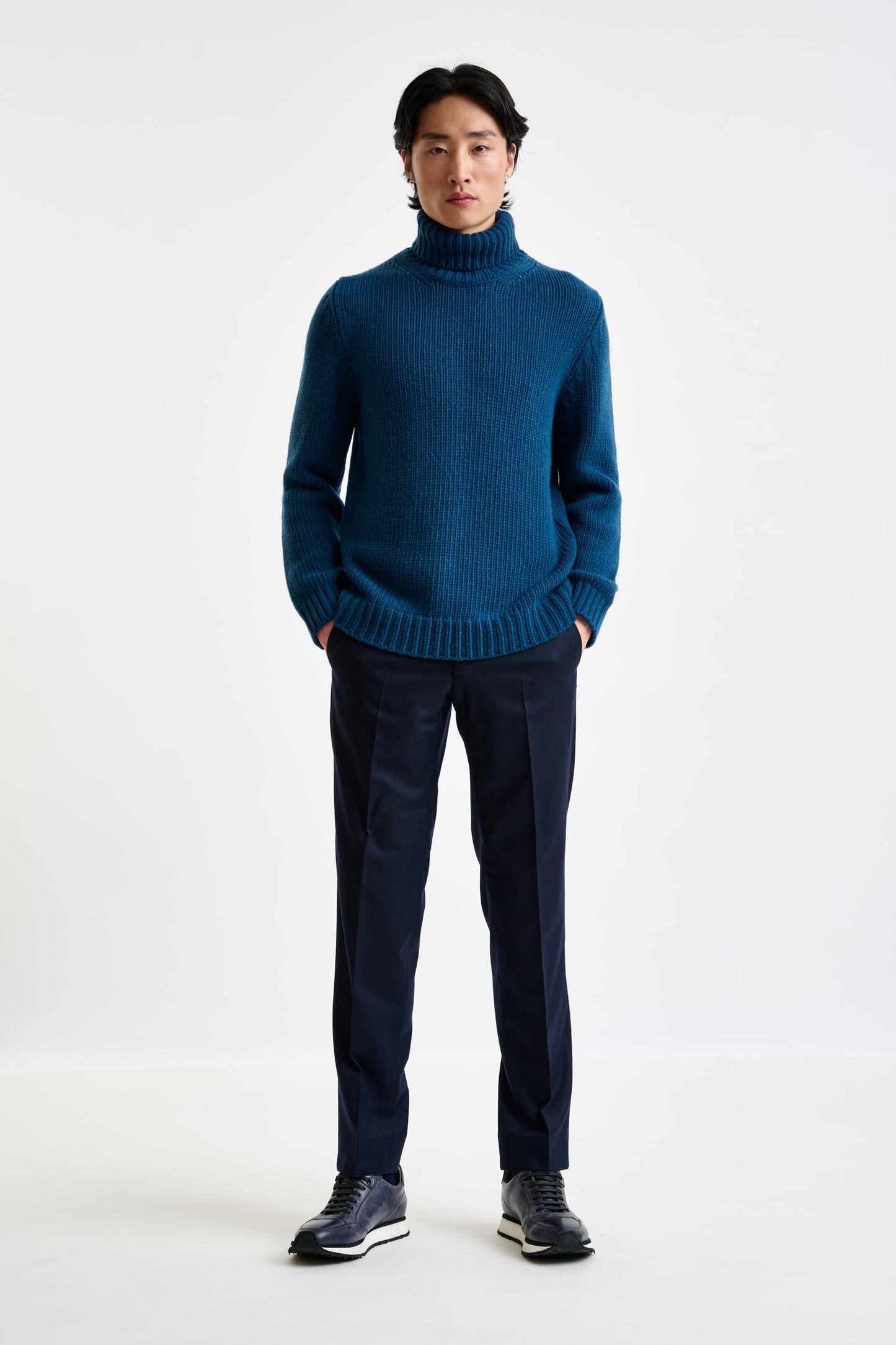 Pilot Blue  Chuncky Wool & Cashmere Banbury Rollneck