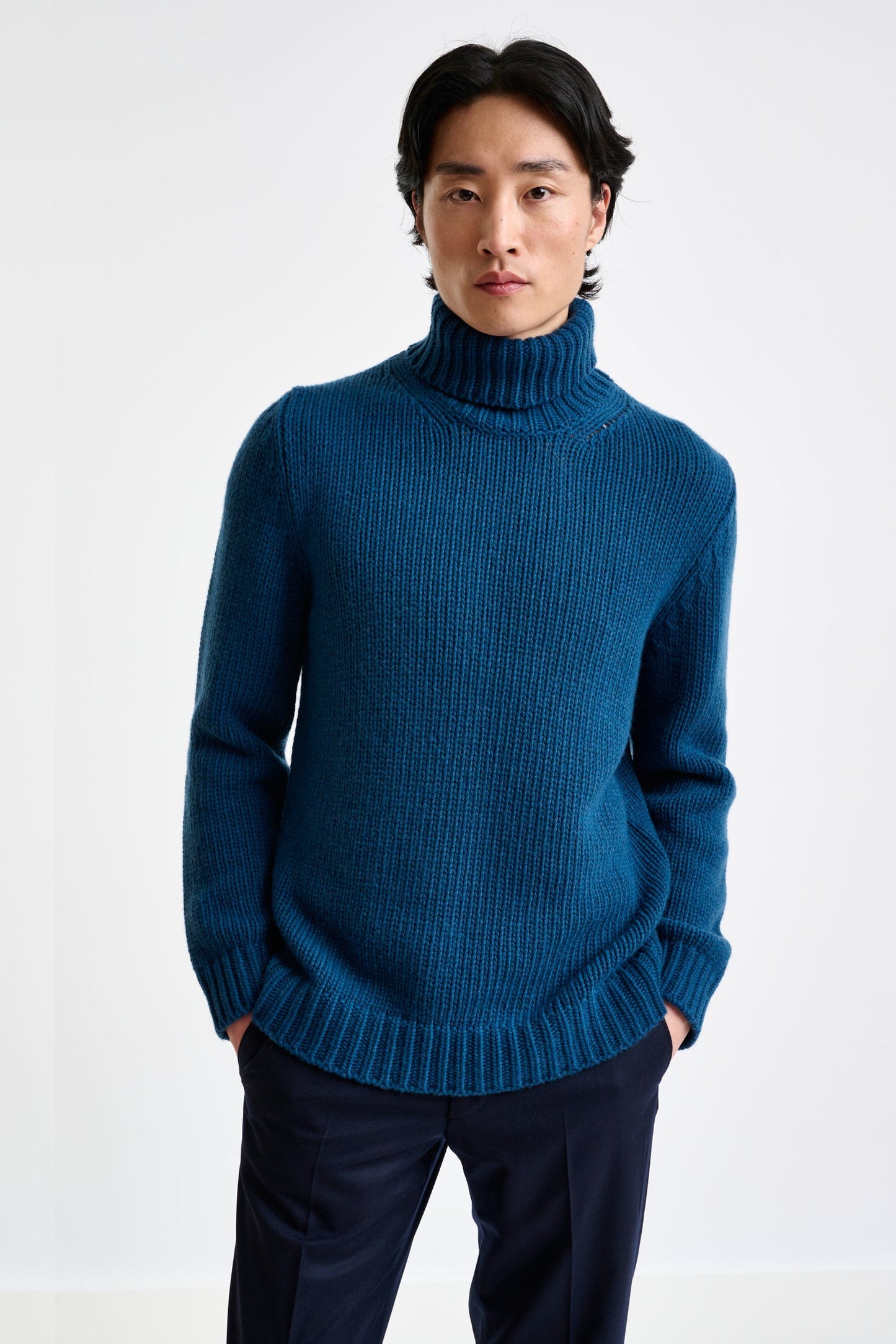 Pilot Blue  Chuncky Wool & Cashmere Banbury Rollneck