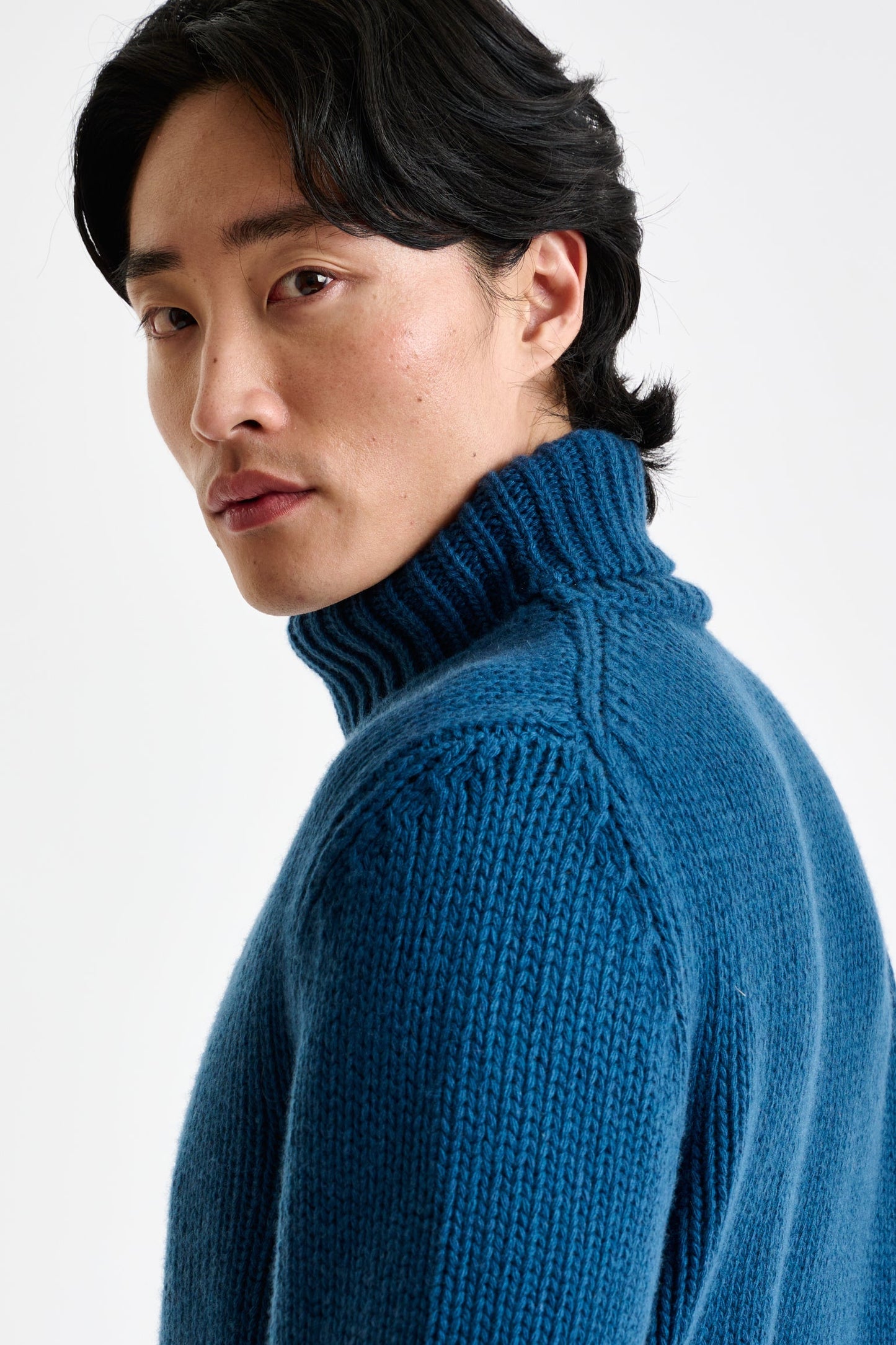 Pilot Blue  Chuncky Wool & Cashmere Banbury Rollneck