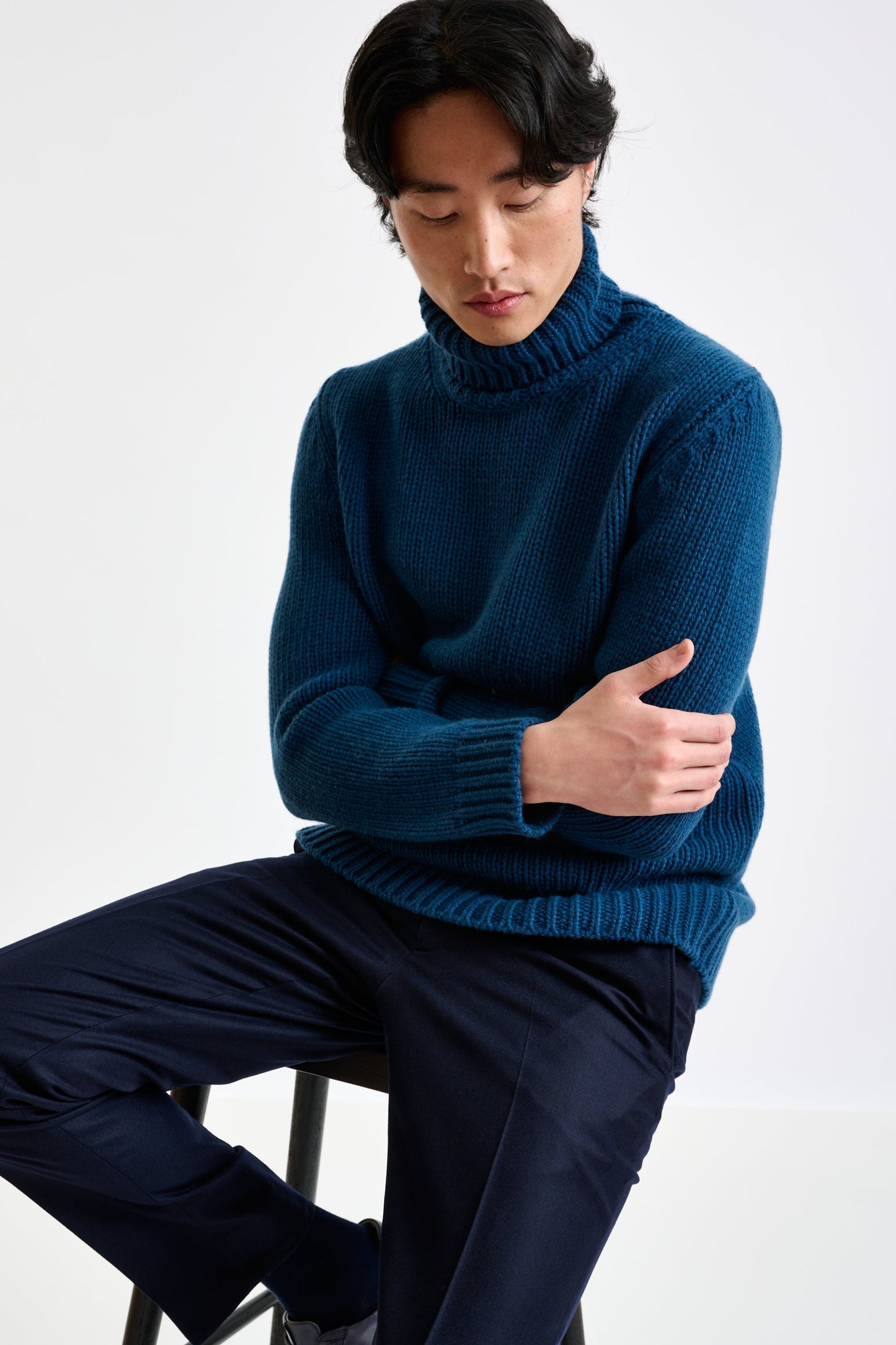 Pilot Blue  Chuncky Wool & Cashmere Banbury Rollneck