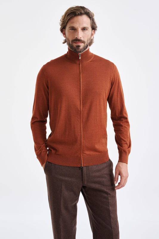 Intense Rust Cashmere & Silk Repton Fullzip Sweater