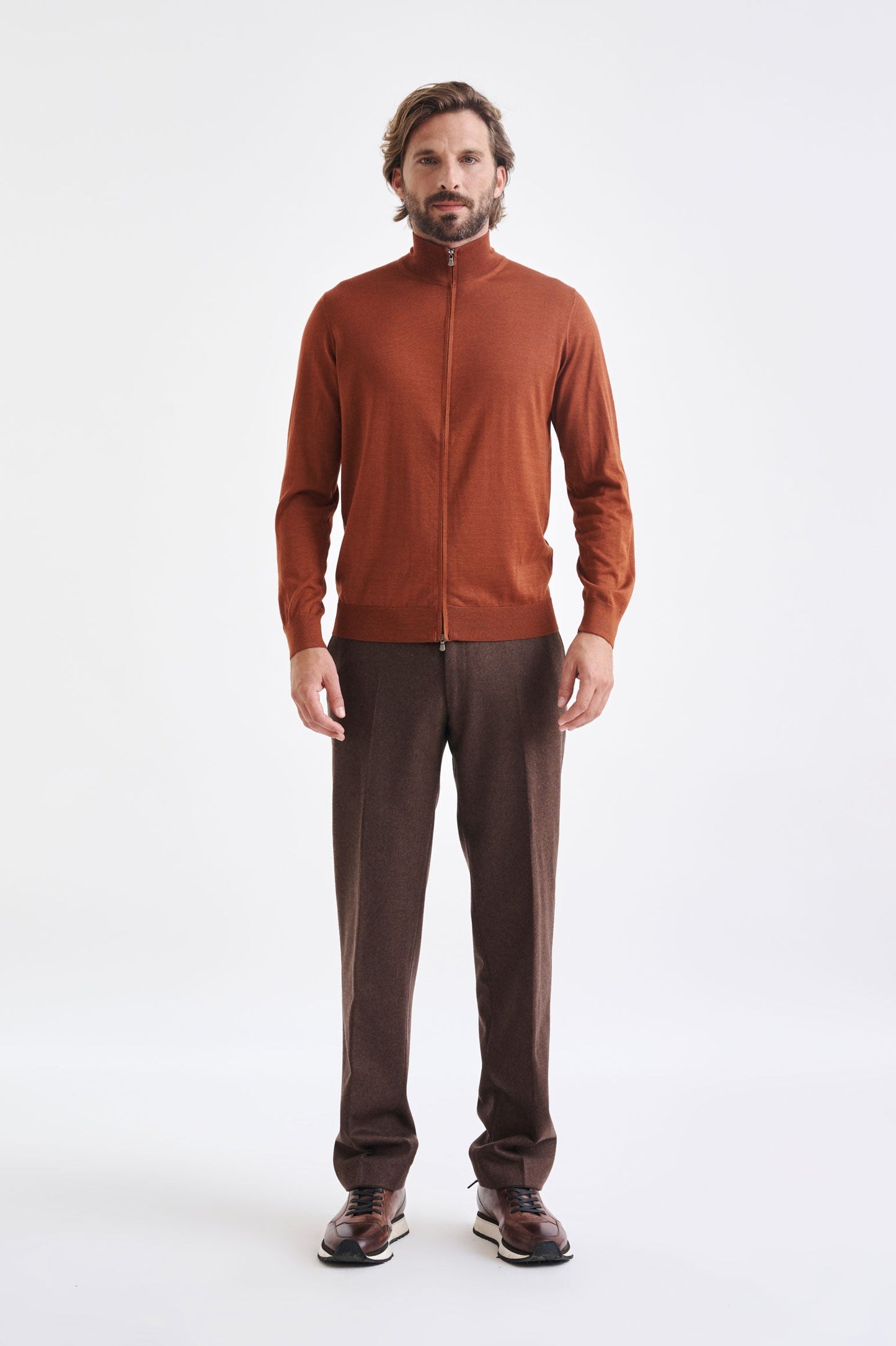 Intense Rust Cashmere & Silk Repton Fullzip Sweater