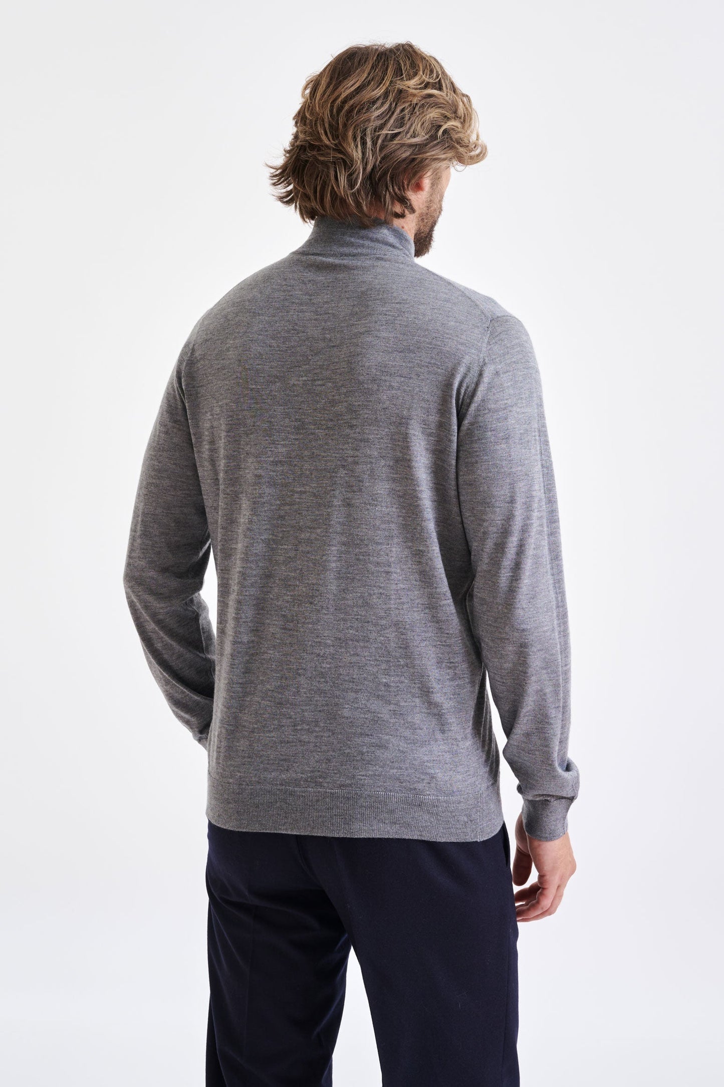 Mid Grey Melange Cashmere & Silk Repton Fullzip Sweater