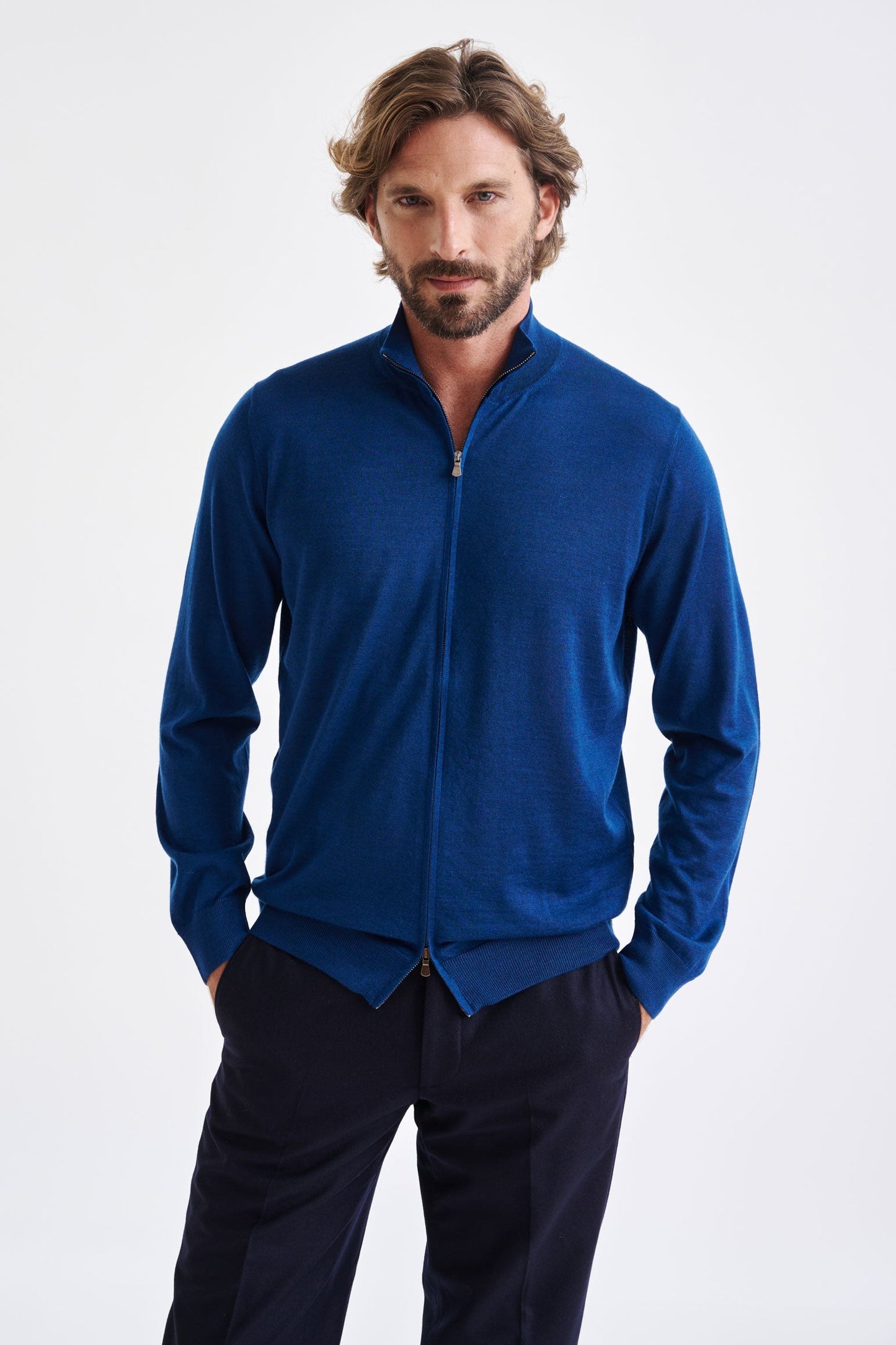 Pilot Blue Cashmere & Silk Repton Fullzip Sweater