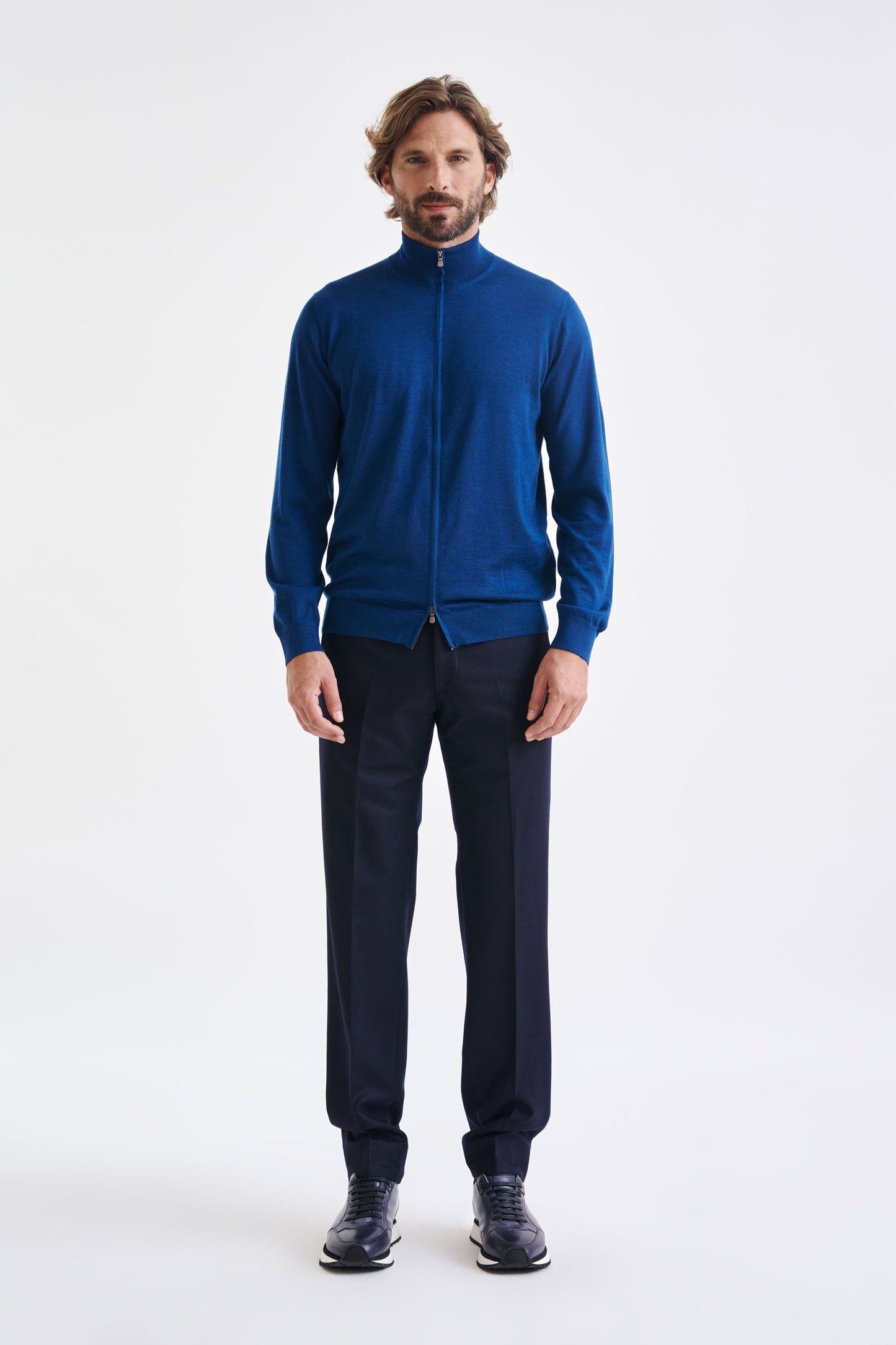 Pilot Blue Cashmere & Silk Repton Fullzip Sweater