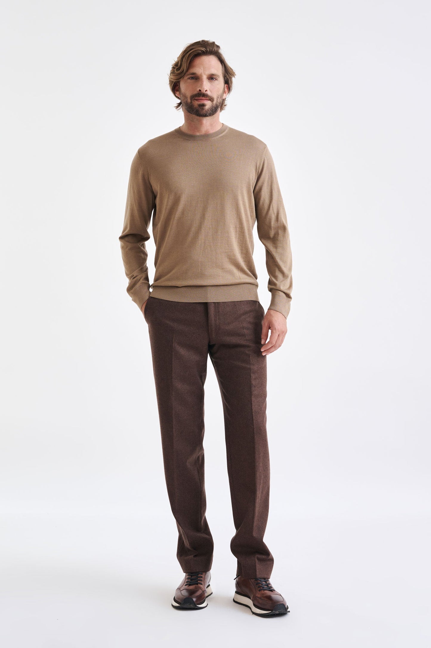 Camel Cashmere Merino Silk Blend Crewe Sweater