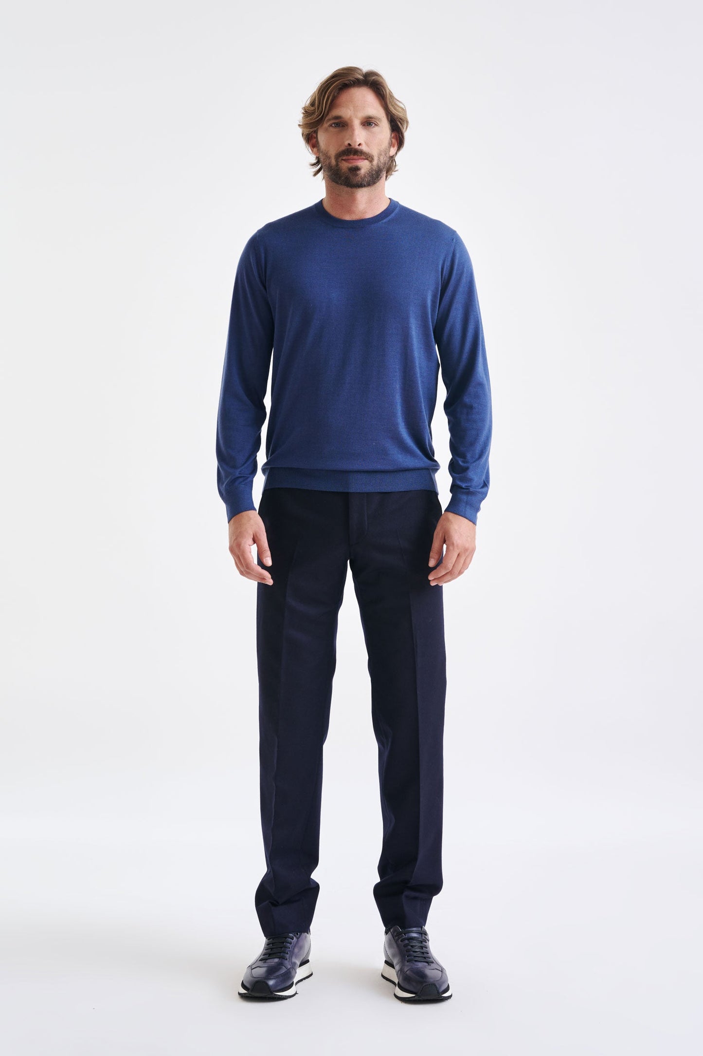 Metal Blue Cashmere Merino Silk Blend Crewe Sweater