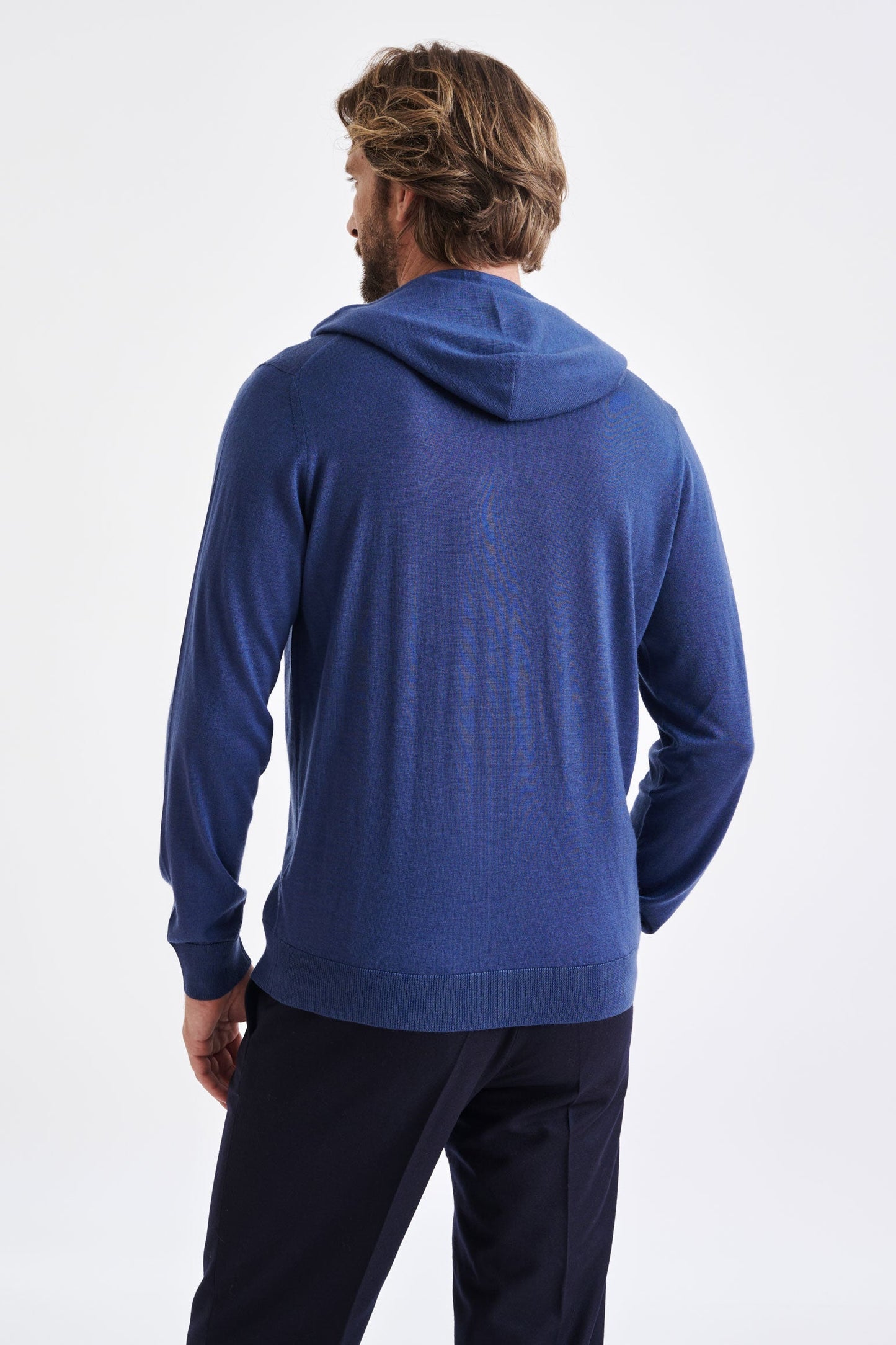 Metal Blue Cashmere Merino Silk Blend Goole zipped Hoodie knit